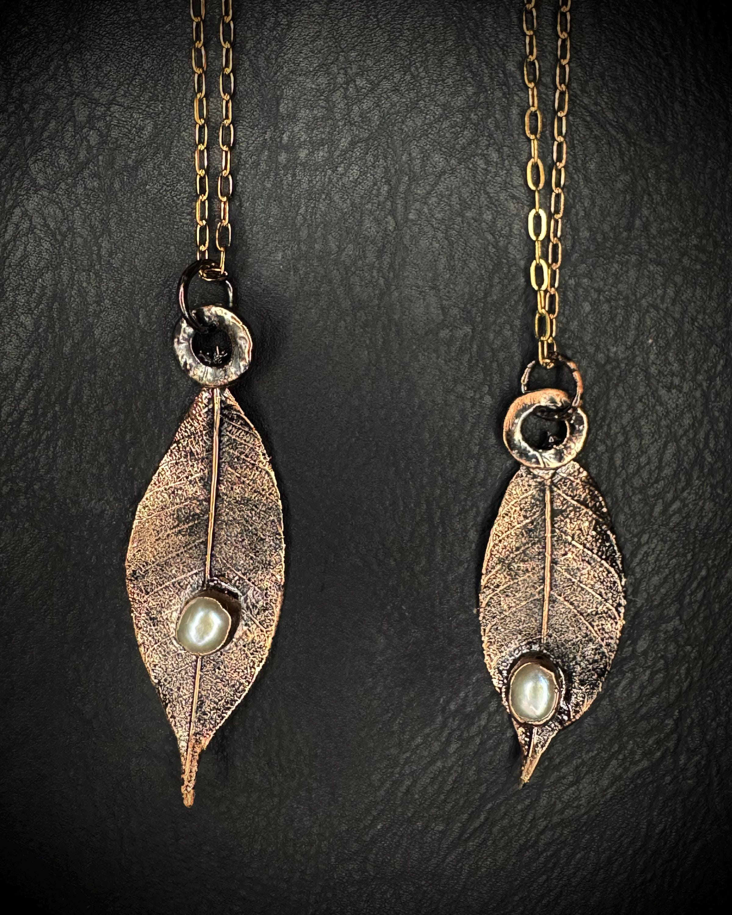 Pearl Skeleton Leaf Necklace / Nature Inspired Jewelry / Boho Cottagecore Nature Lovers