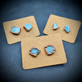 Larimar Stud Earrings: Small Raw Crystal, Electroformed Copper