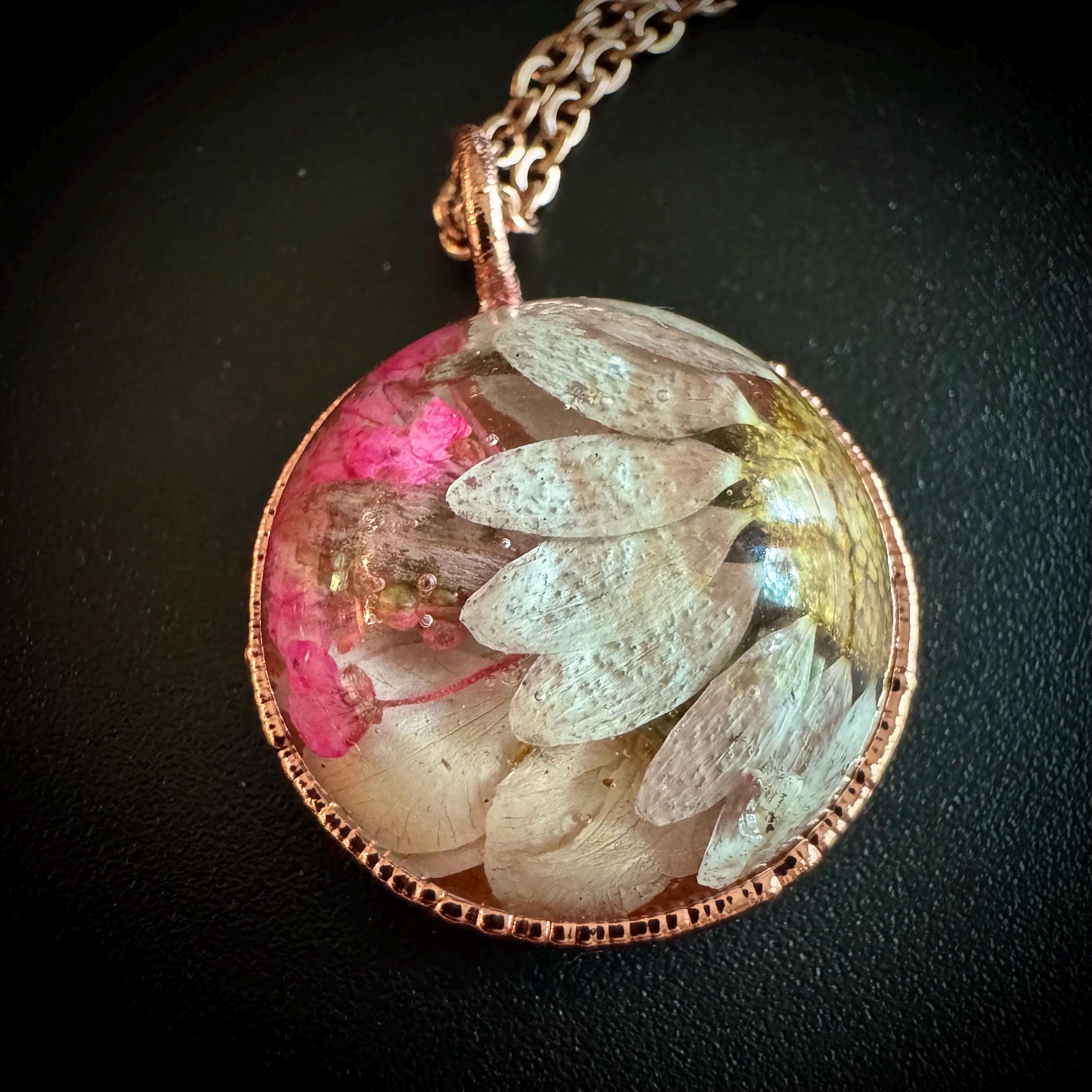 Electroformed Copper Flower Pendant: Dried Floral Resin Necklace