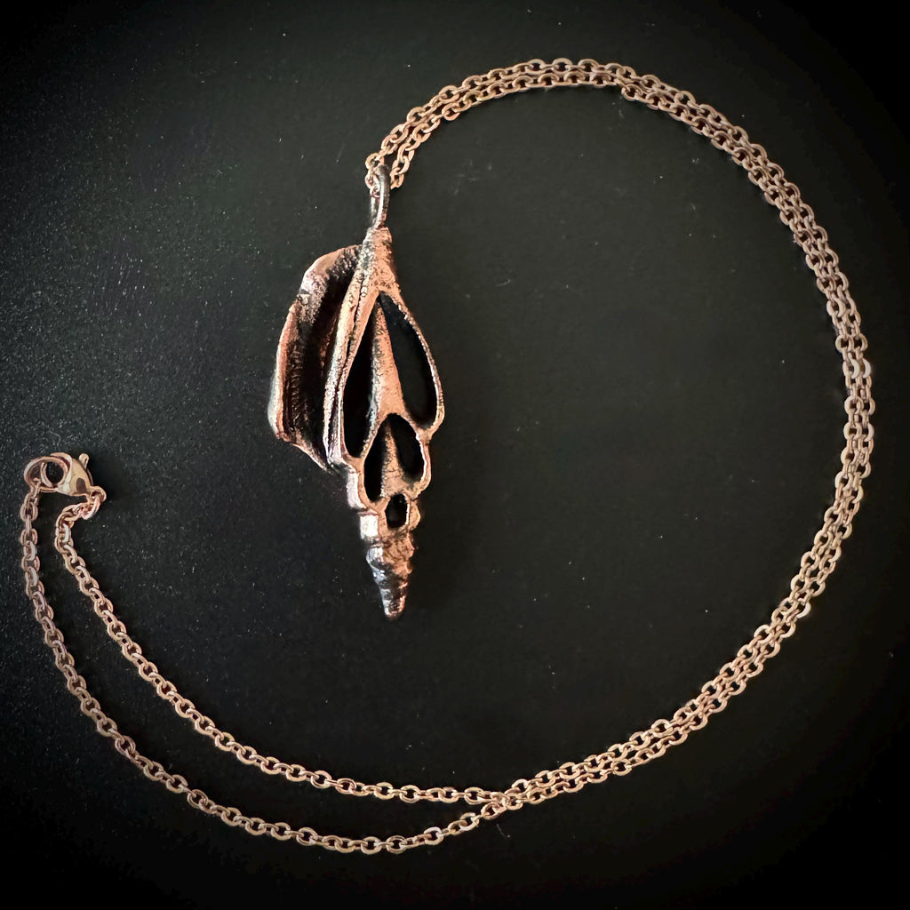 Electroformed Seashell Necklace: Copper-Plated Beach Pendant, Rose Gold Chain