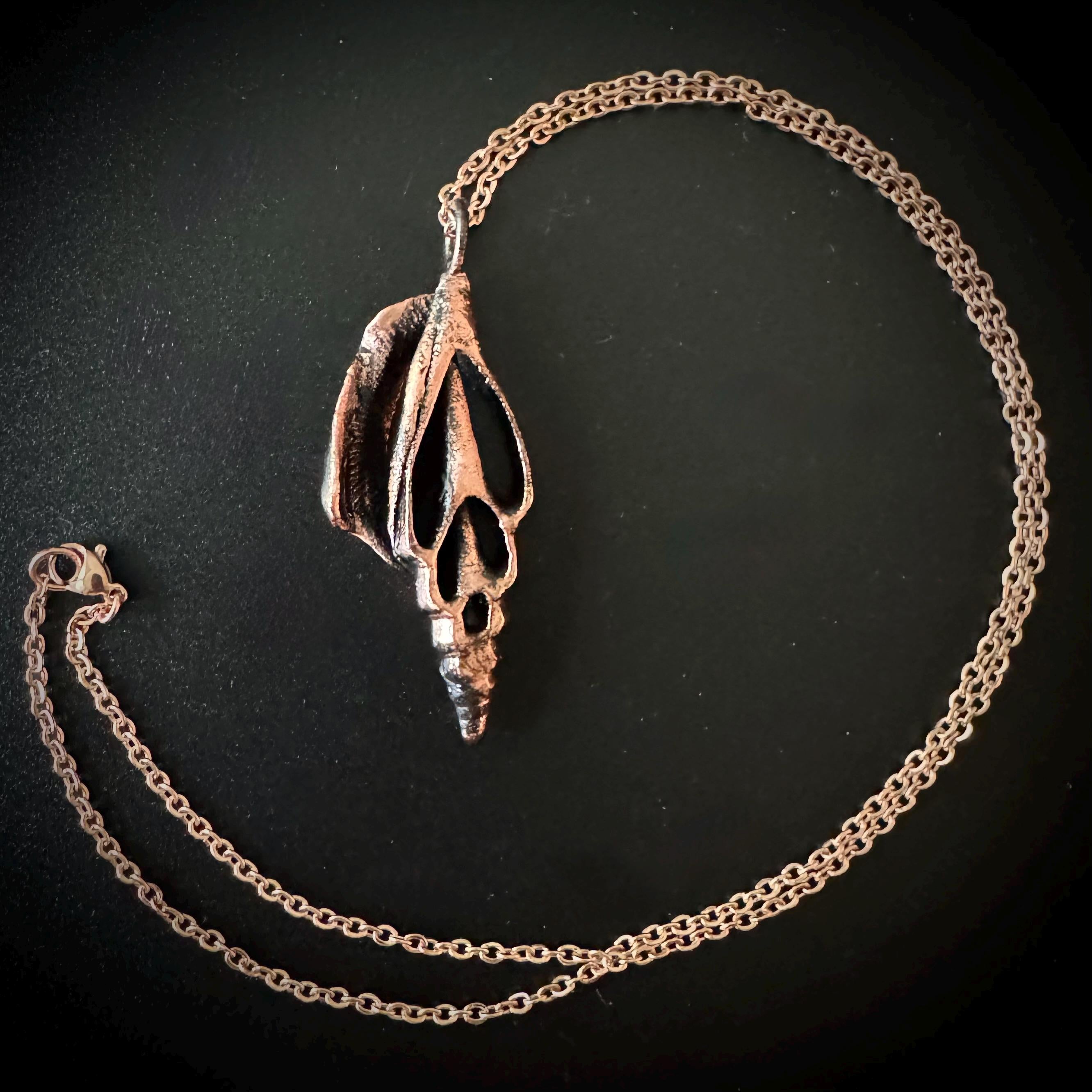 Electroformed Seashell Necklace: Copper-Plated Beach Pendant, Rose Gold Chain