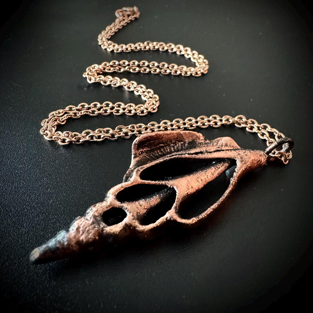 Electroformed Seashell Necklace: Copper-Plated Beach Pendant, Rose Gold Chain
