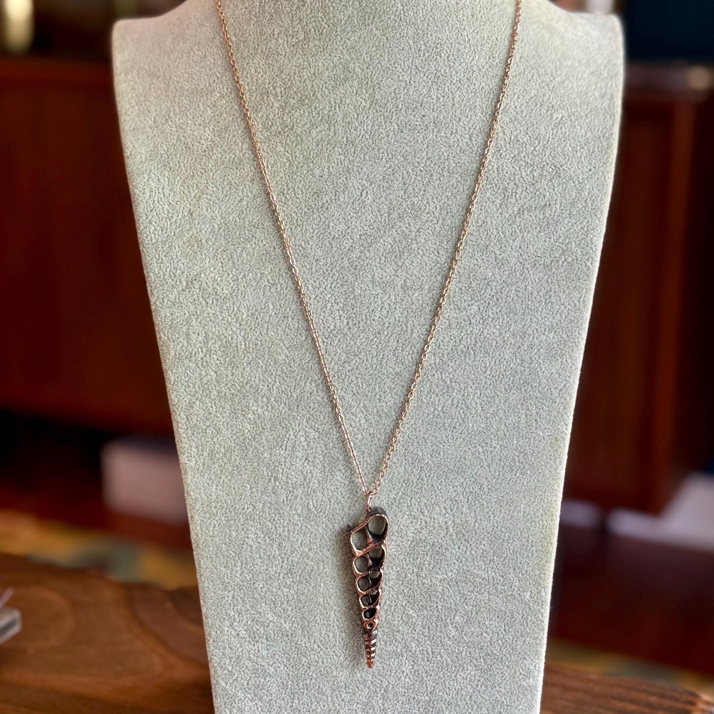 Electroformed Seashell Necklace: Copper Coastal Pendant, Rose Gold Chain