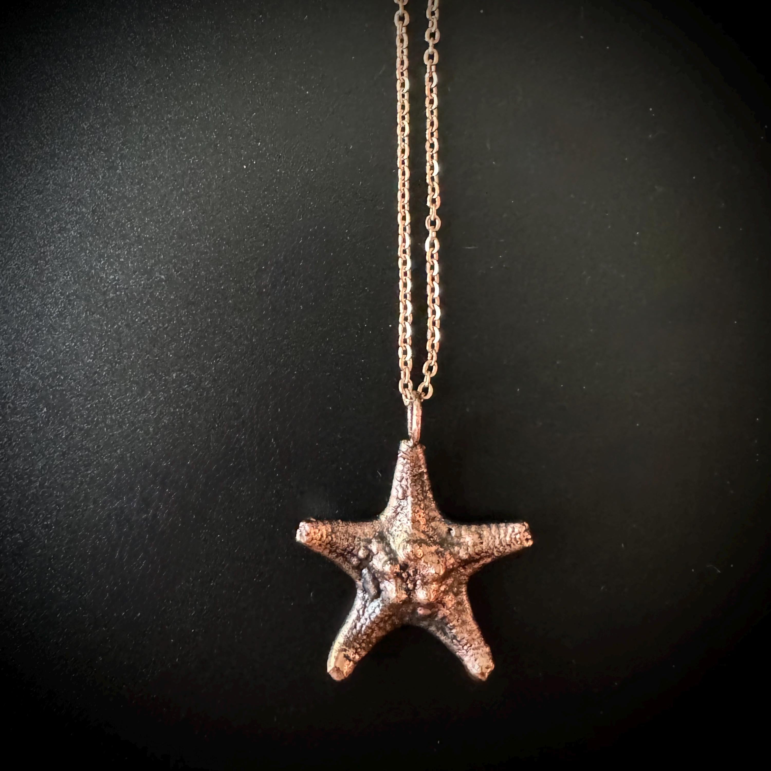 Electroformed Starfish Necklace: Rose Gold Chain, Coastal Jewelry