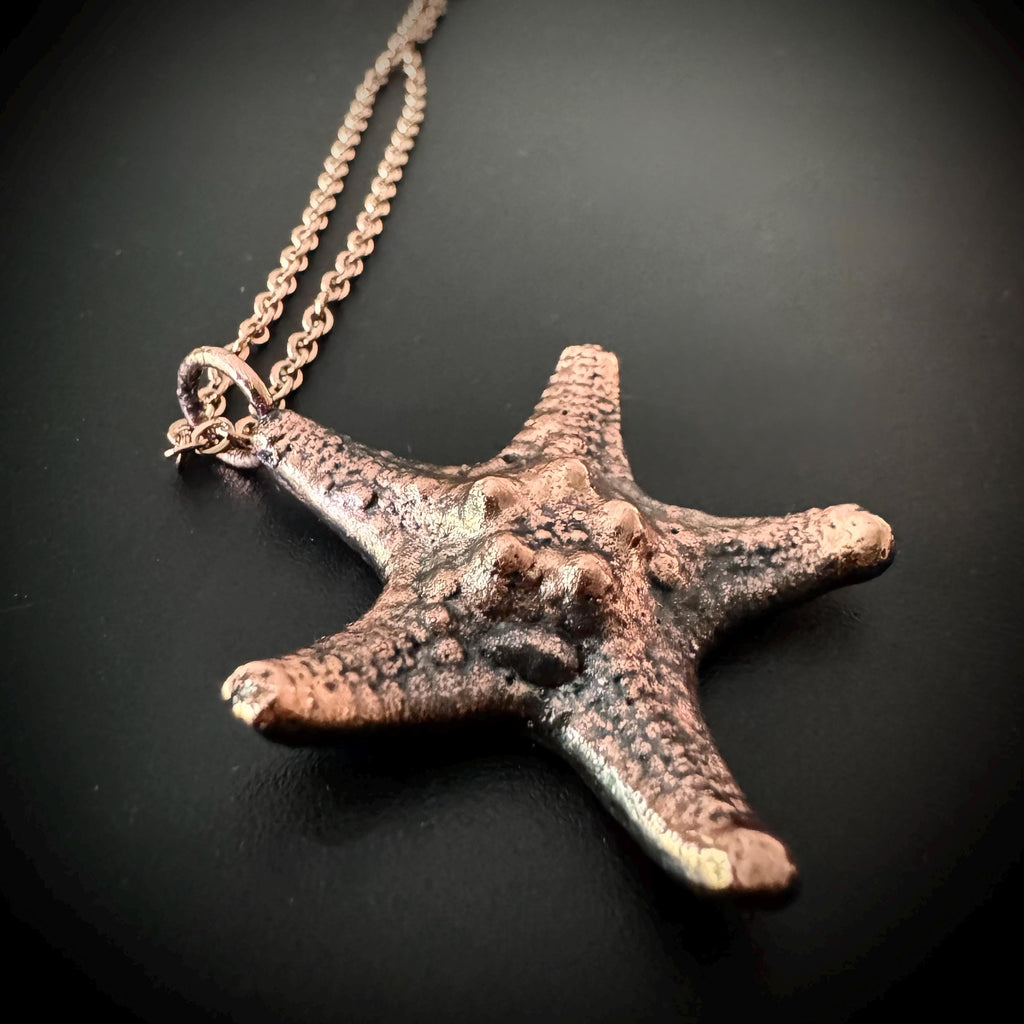 Electroformed Starfish Necklace: Rose Gold Chain, Coastal Jewelry