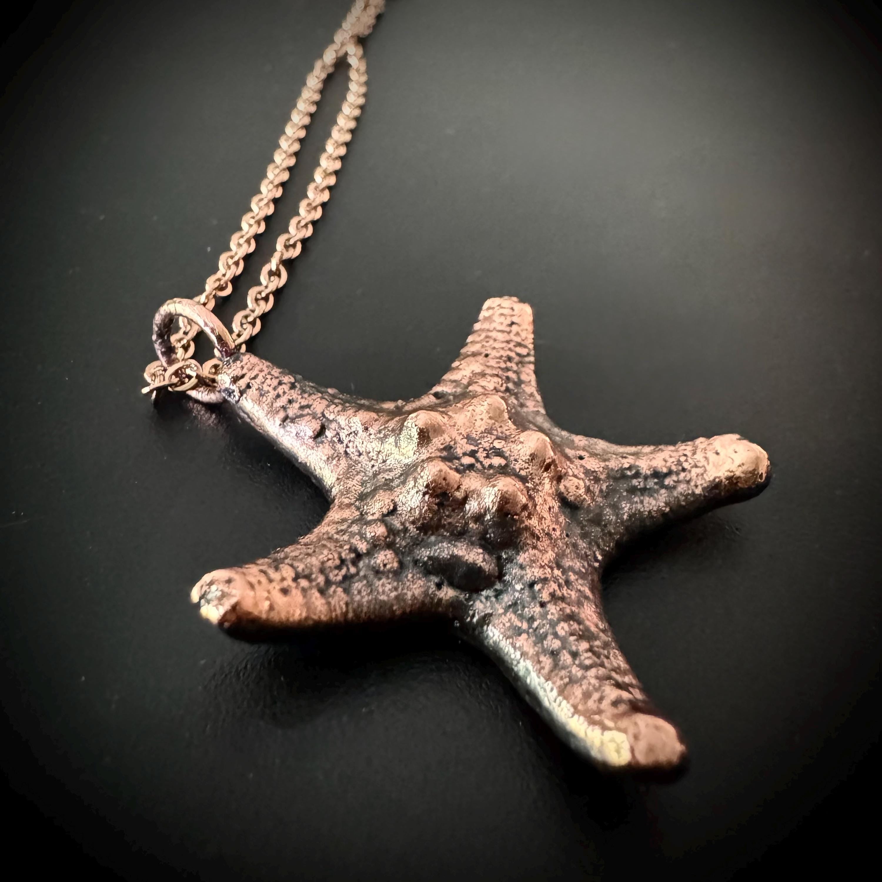 Electroformed Starfish Necklace: Rose Gold Chain, Coastal Jewelry