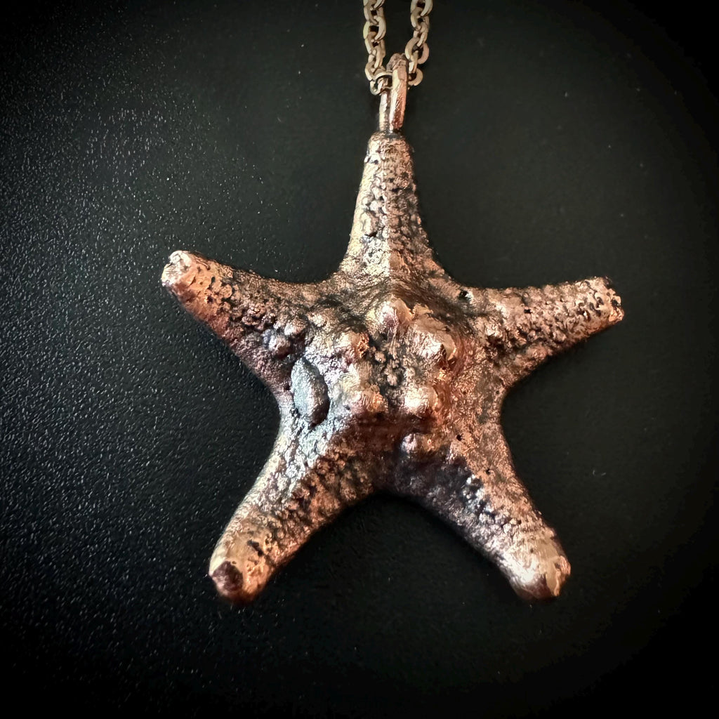 Electroformed Starfish Necklace: Rose Gold Chain, Coastal Jewelry