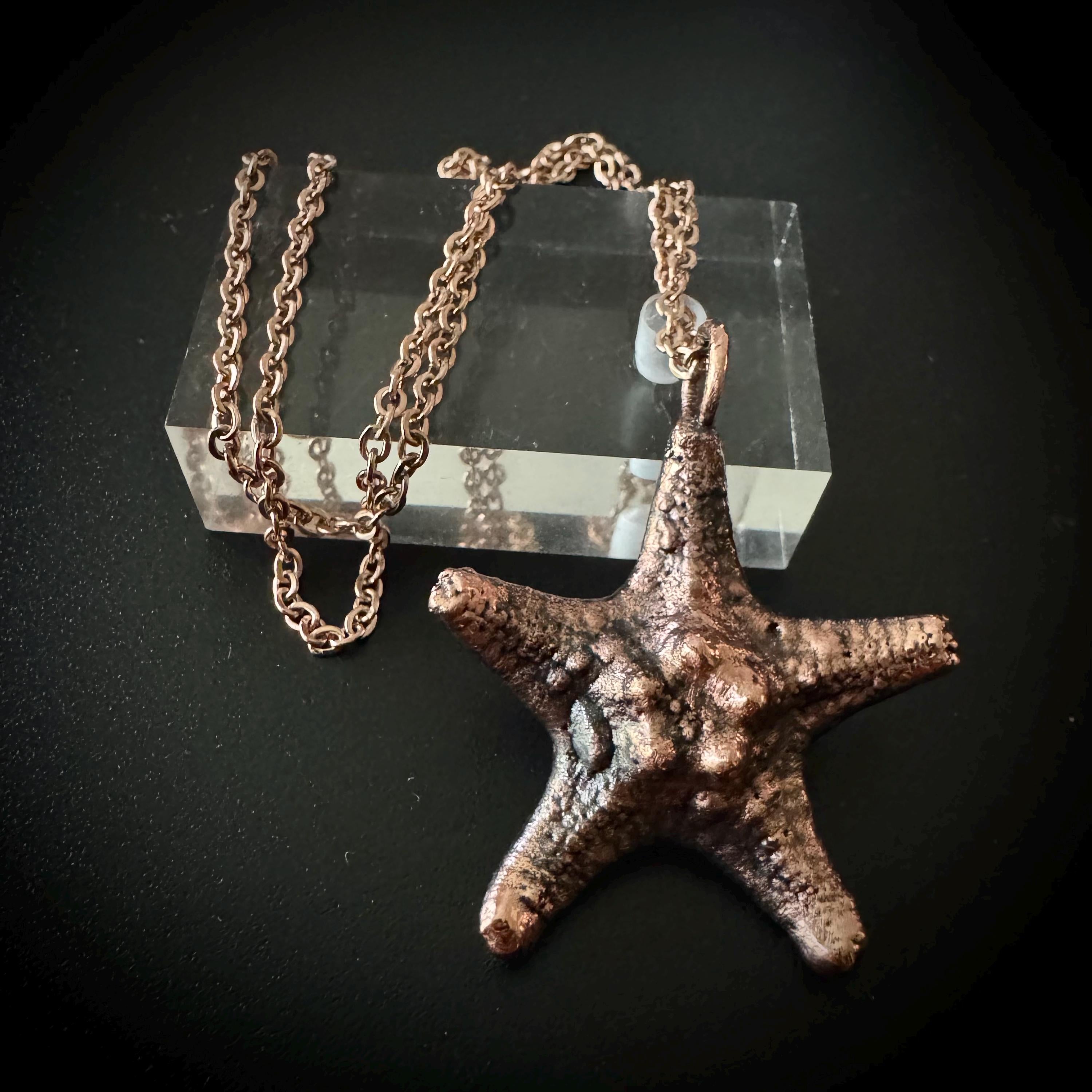 Electroformed Starfish Necklace: Rose Gold Chain, Coastal Jewelry