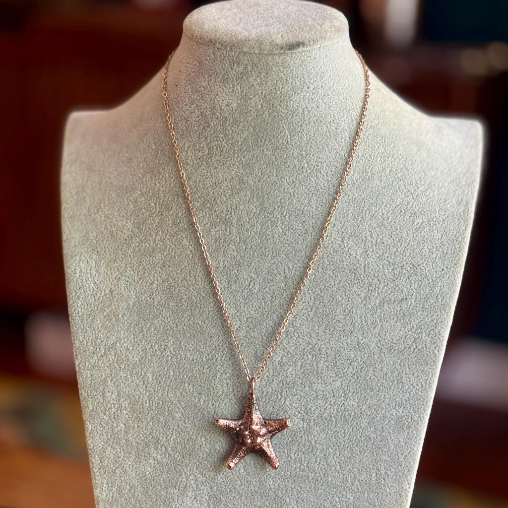 Electroformed Starfish Necklace: Rose Gold Chain, Coastal Jewelry