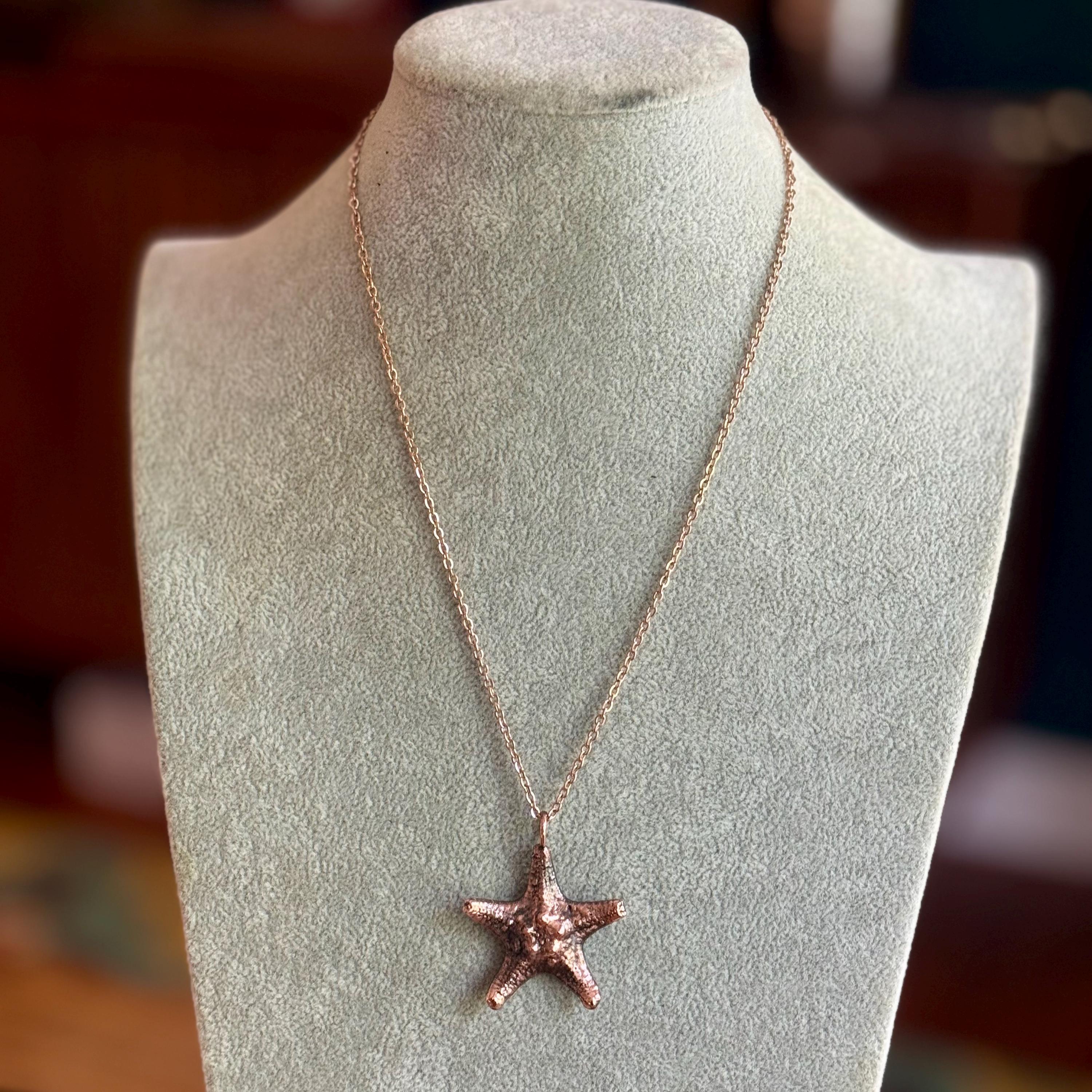 Electroformed Starfish Necklace: Rose Gold Chain, Coastal Jewelry