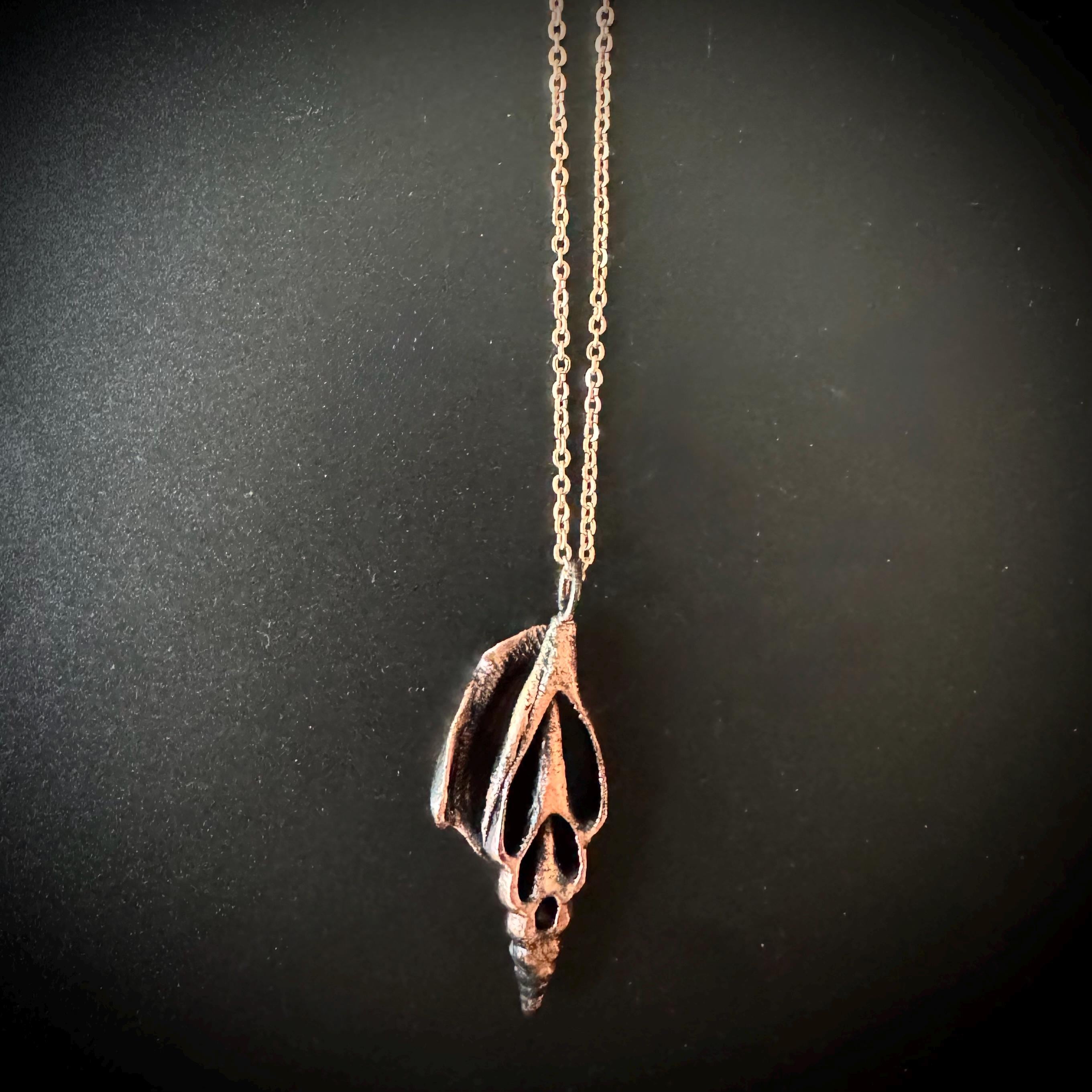 Electroformed Seashell Necklace: Copper-Plated Beach Pendant, Rose Gold Chain