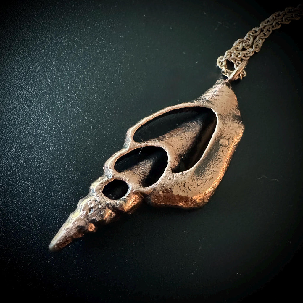Electroformed Seashell Necklace: Copper-Plated Beach Pendant, Rose Gold Chain