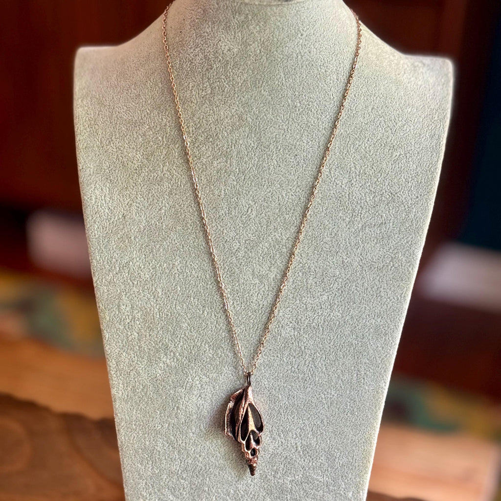 Electroformed Seashell Necklace: Copper-Plated Beach Pendant, Rose Gold Chain
