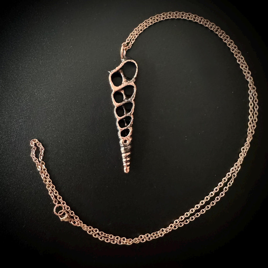 Electroformed Seashell Necklace: Copper Coastal Pendant, Rose Gold Chain
