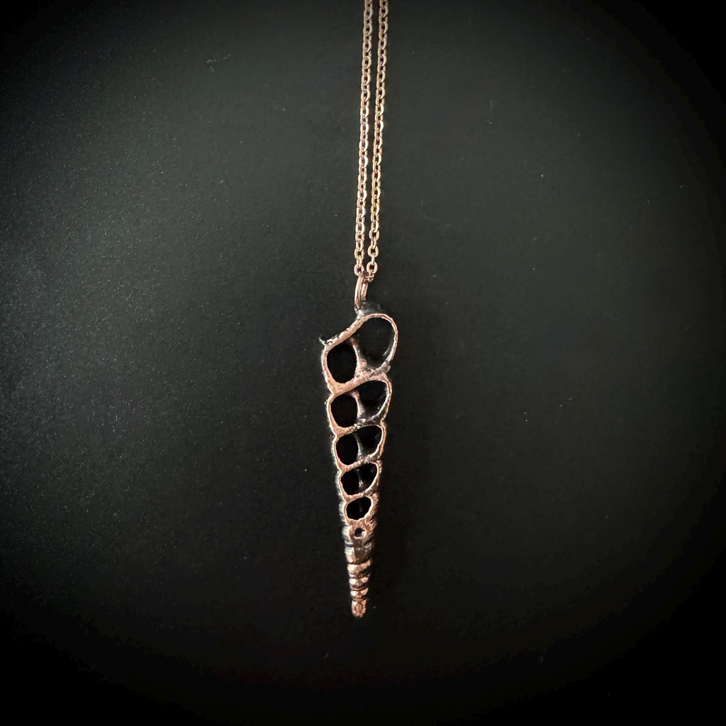 Electroformed Seashell Necklace: Copper Coastal Pendant, Rose Gold Chain