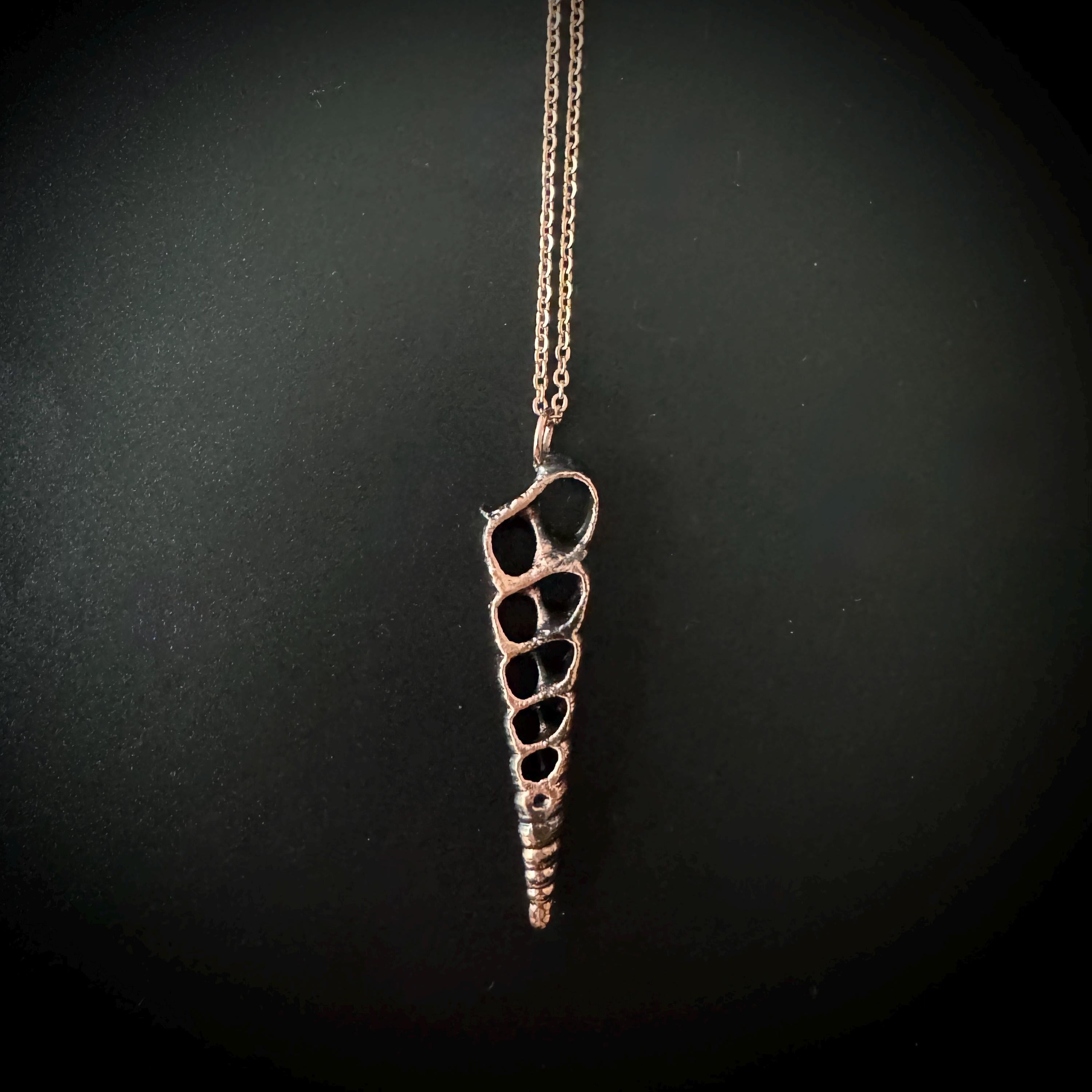 Electroformed Seashell Necklace: Copper Coastal Pendant, Rose Gold Chain