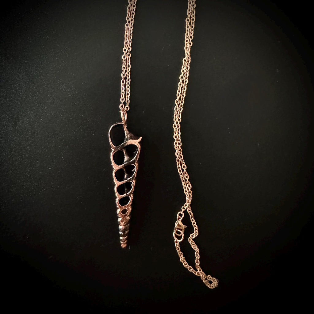 Electroformed Seashell Necklace: Copper Coastal Pendant, Rose Gold Chain