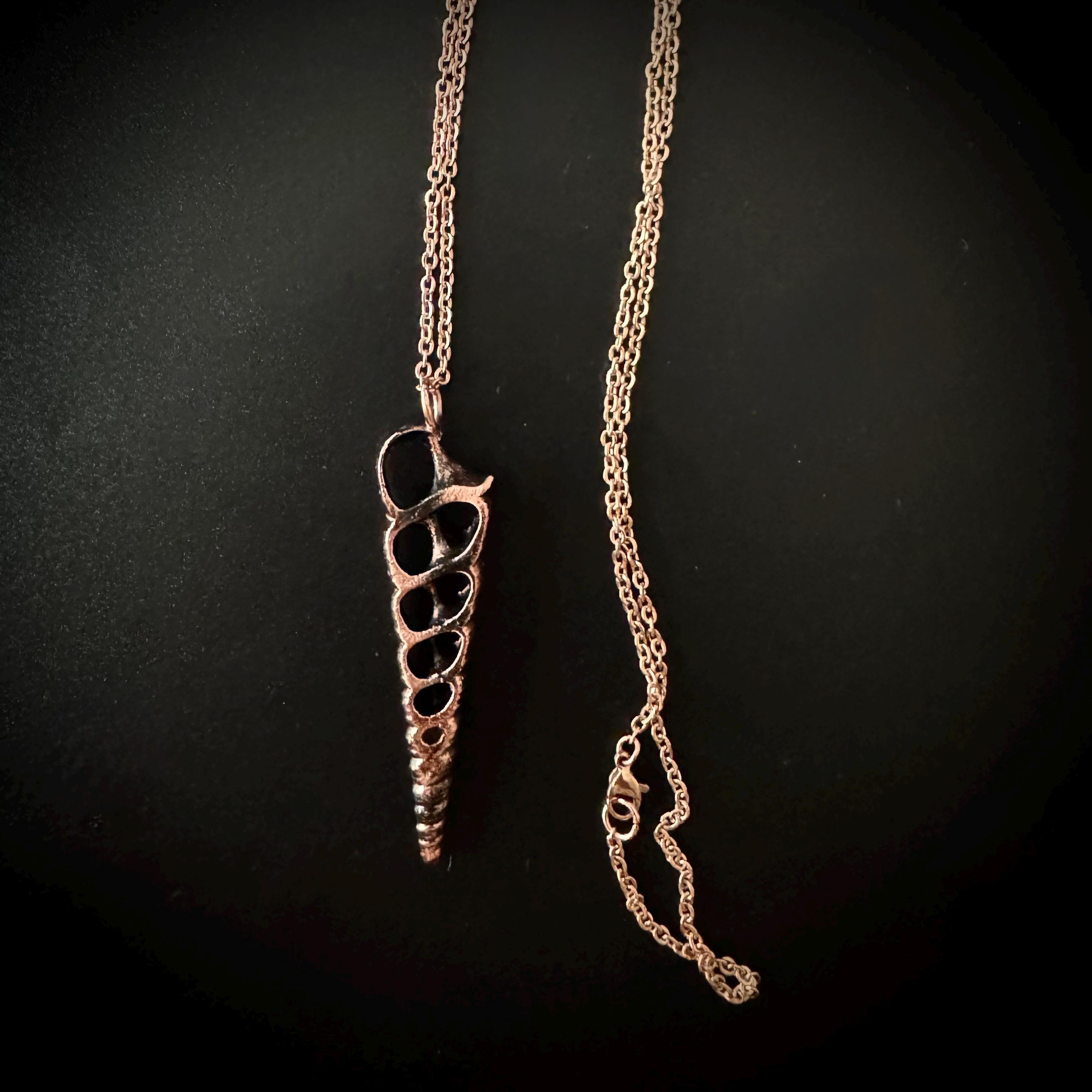 Electroformed Seashell Necklace: Copper Coastal Pendant, Rose Gold Chain