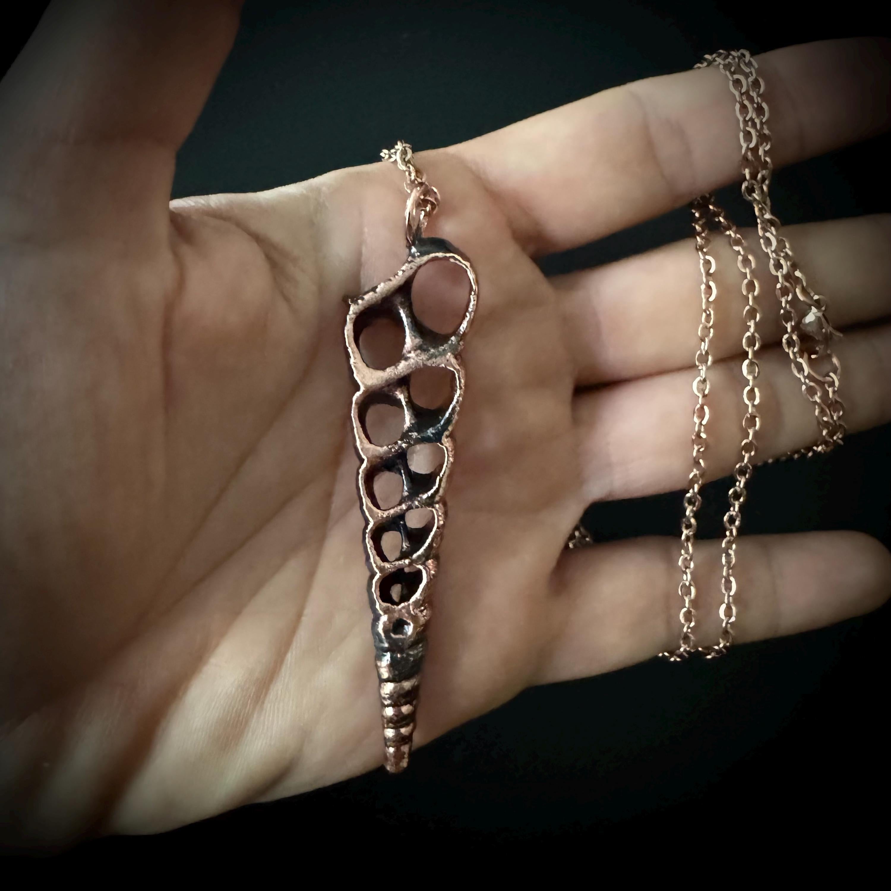 Electroformed Seashell Necklace: Copper Coastal Pendant, Rose Gold Chain
