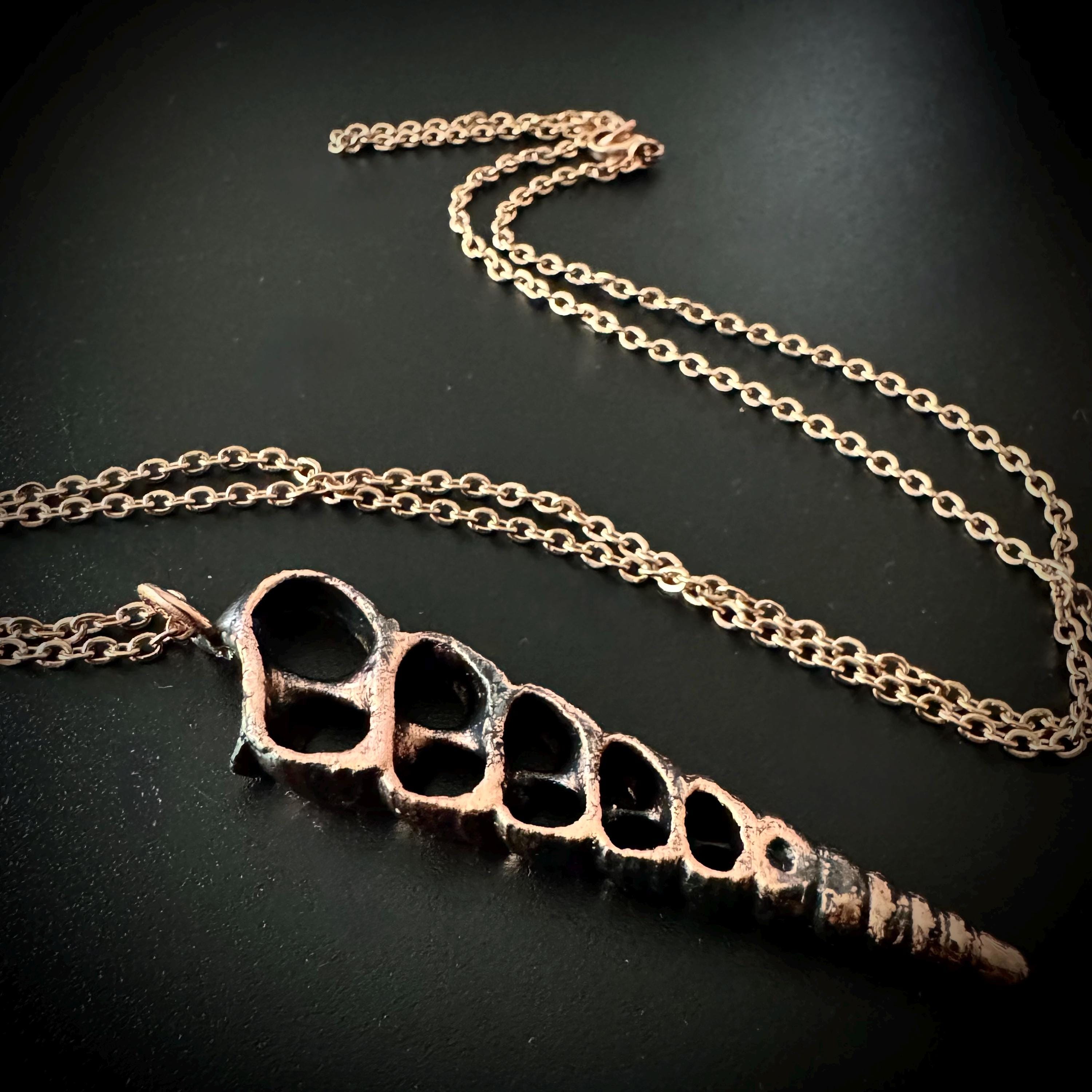 Electroformed Seashell Necklace: Copper Coastal Pendant, Rose Gold Chain