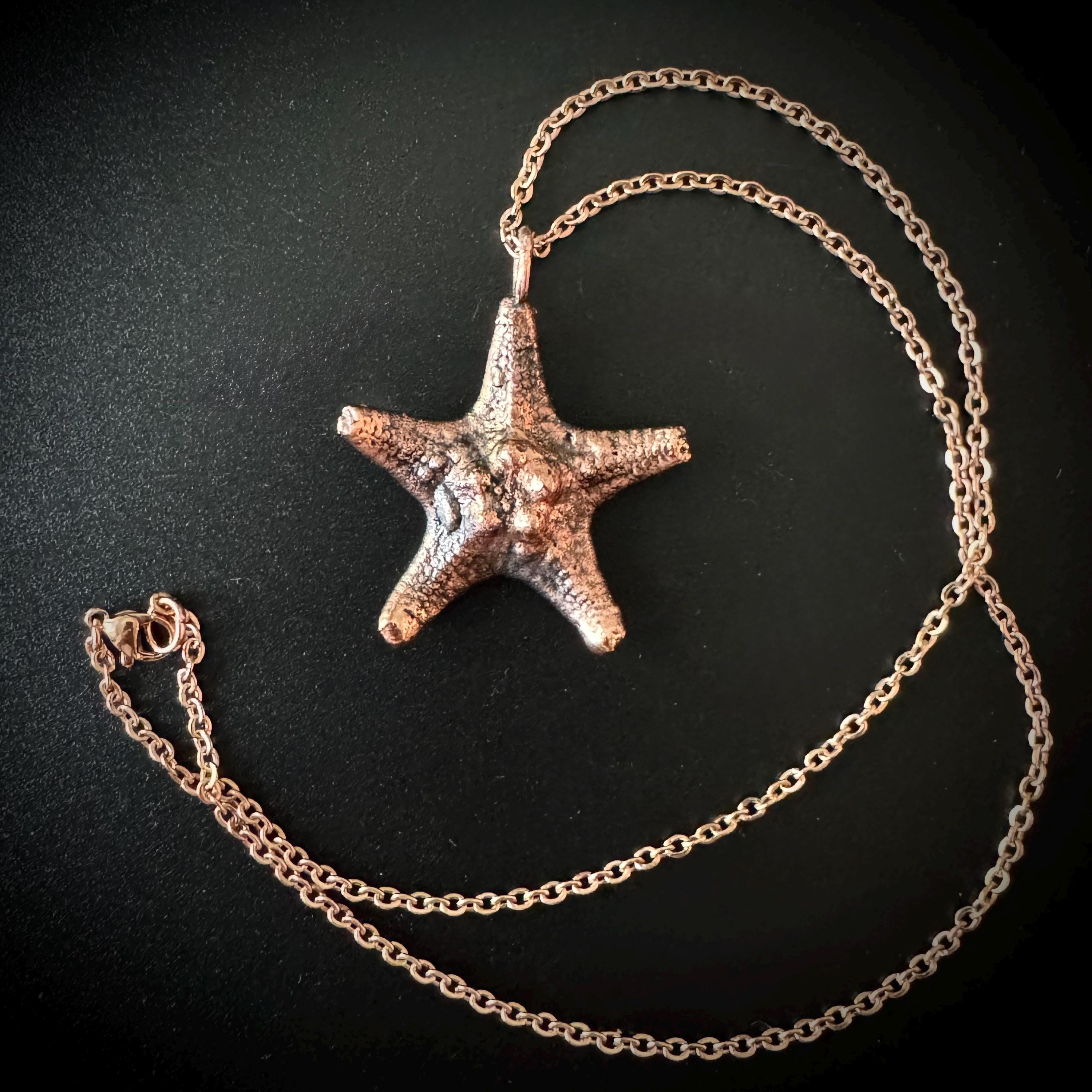 Electroformed Starfish Necklace: Rose Gold Chain, Coastal Jewelry