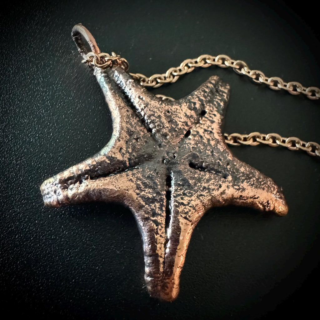 Electroformed Starfish Necklace: Rose Gold Chain, Coastal Jewelry