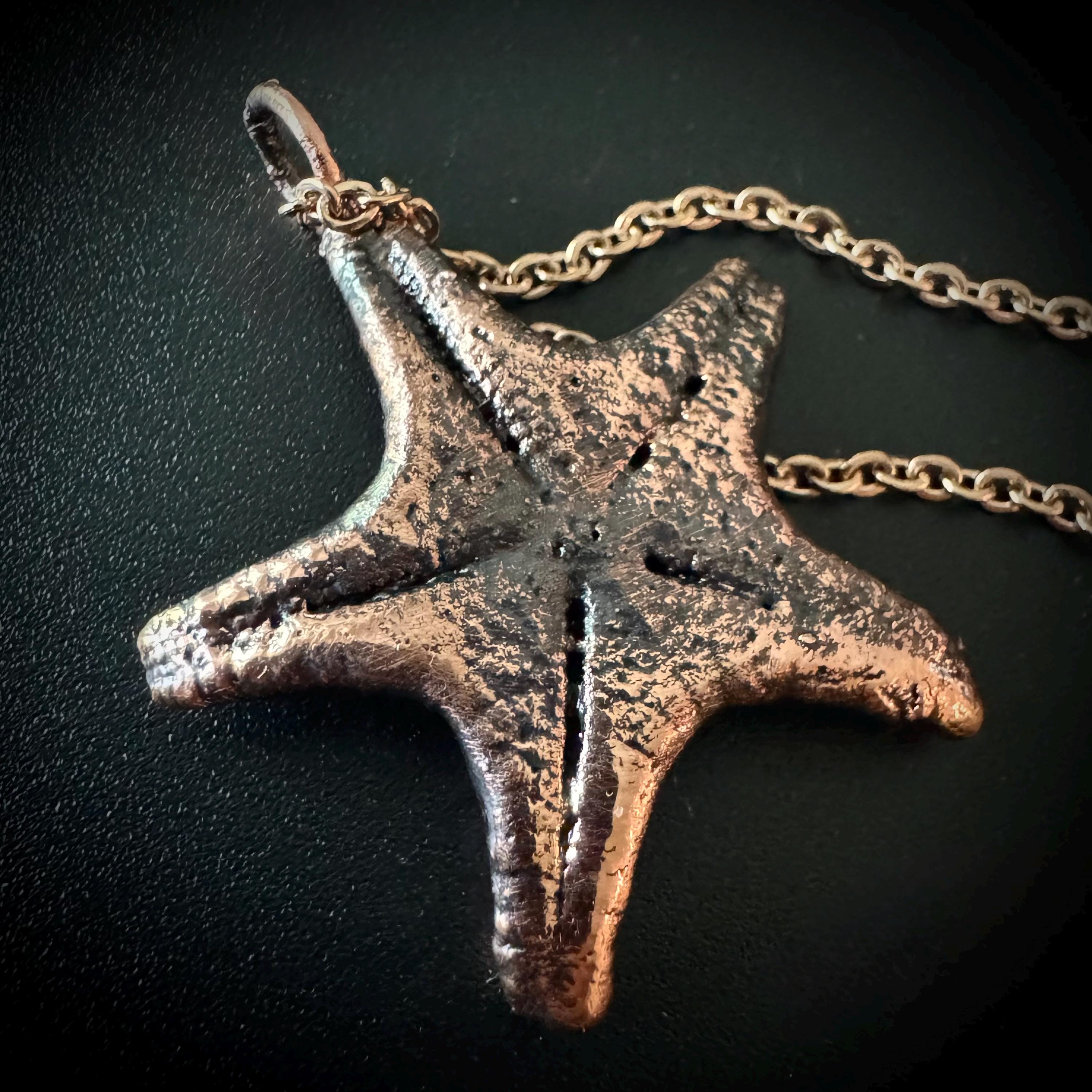 Electroformed Starfish Necklace: Rose Gold Chain, Coastal Jewelry
