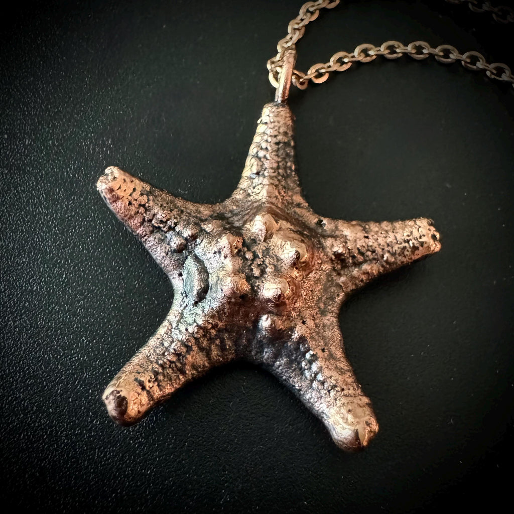 Electroformed Starfish Necklace: Rose Gold Chain, Coastal Jewelry