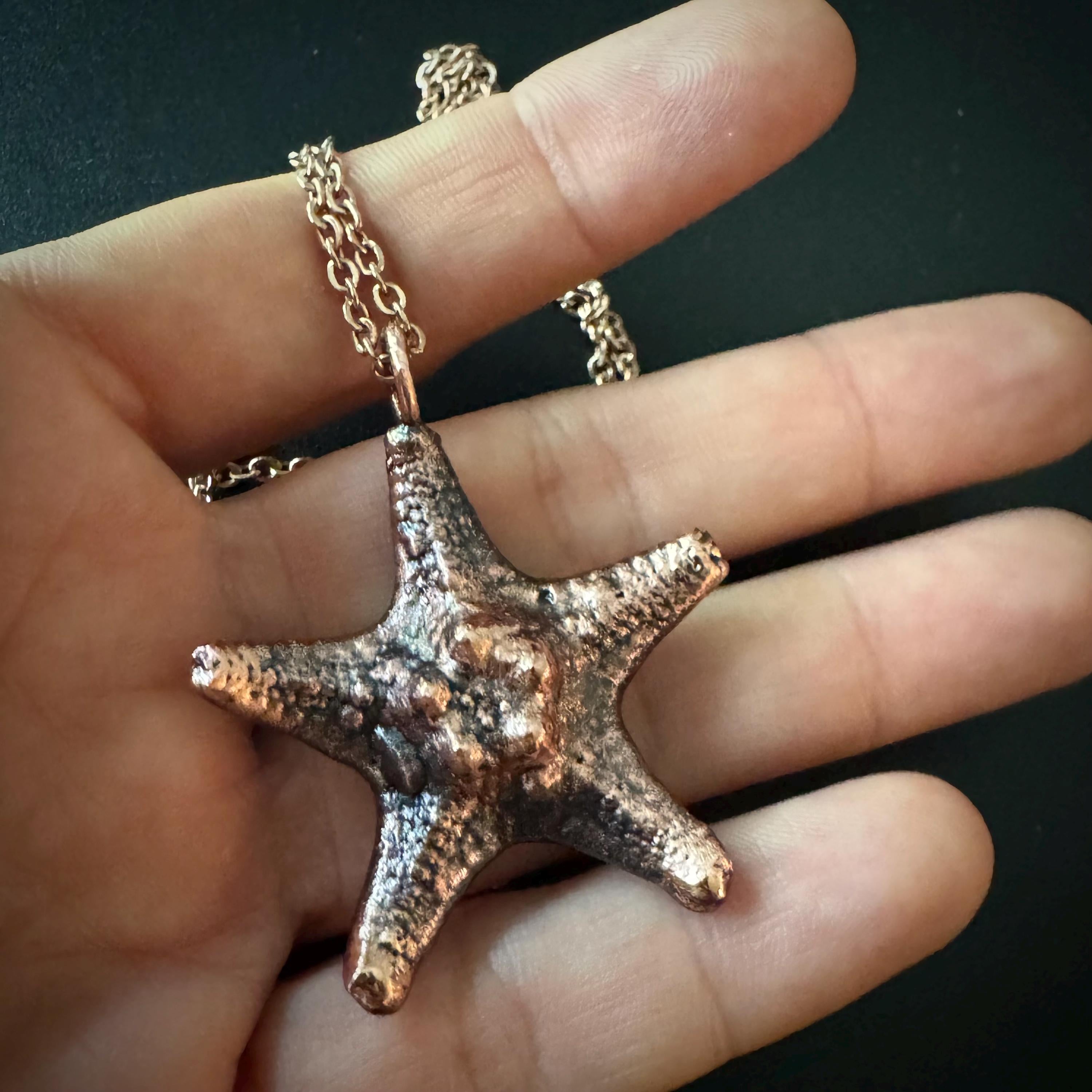 Electroformed Starfish Necklace: Rose Gold Chain, Coastal Jewelry