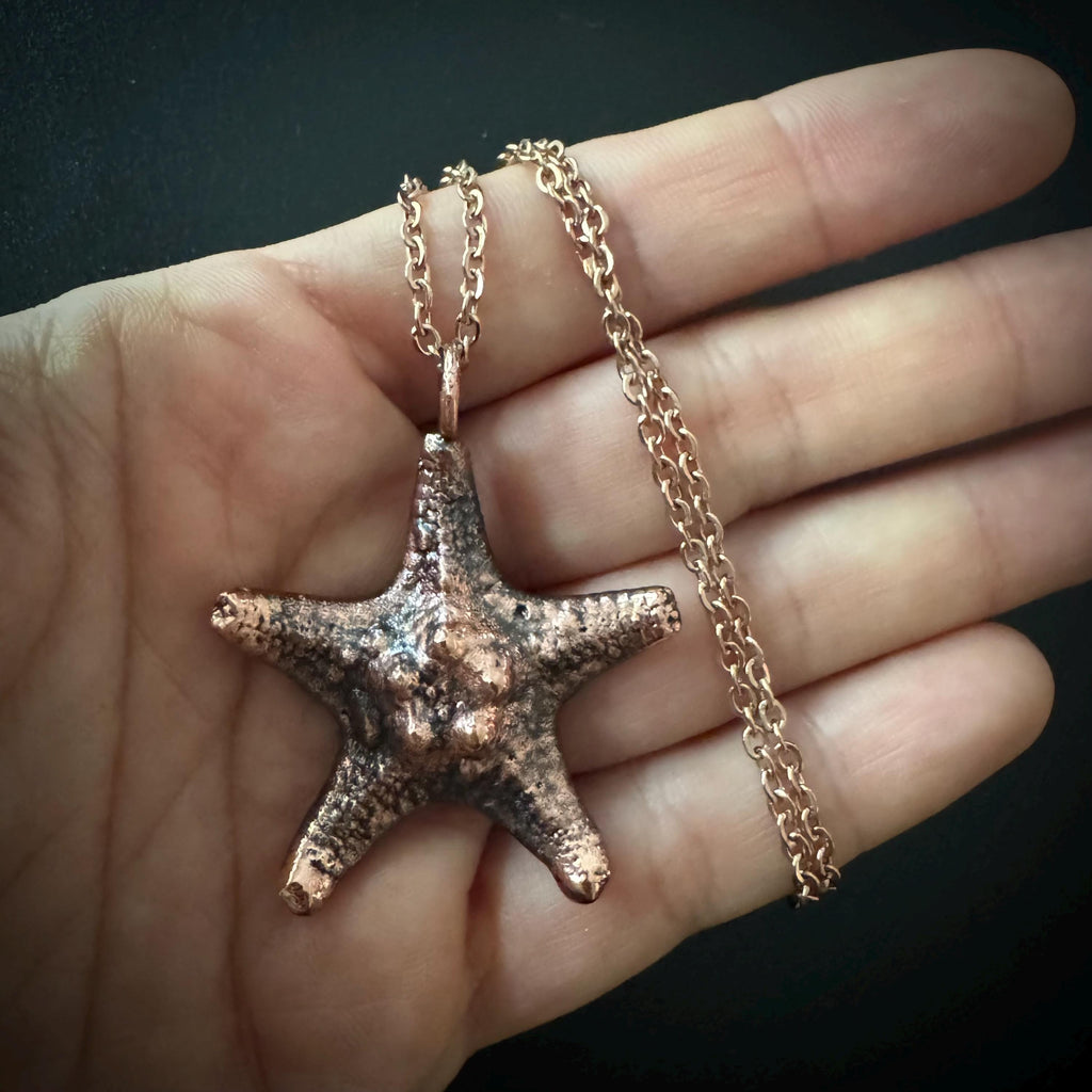 Electroformed Starfish Necklace: Rose Gold Chain, Coastal Jewelry