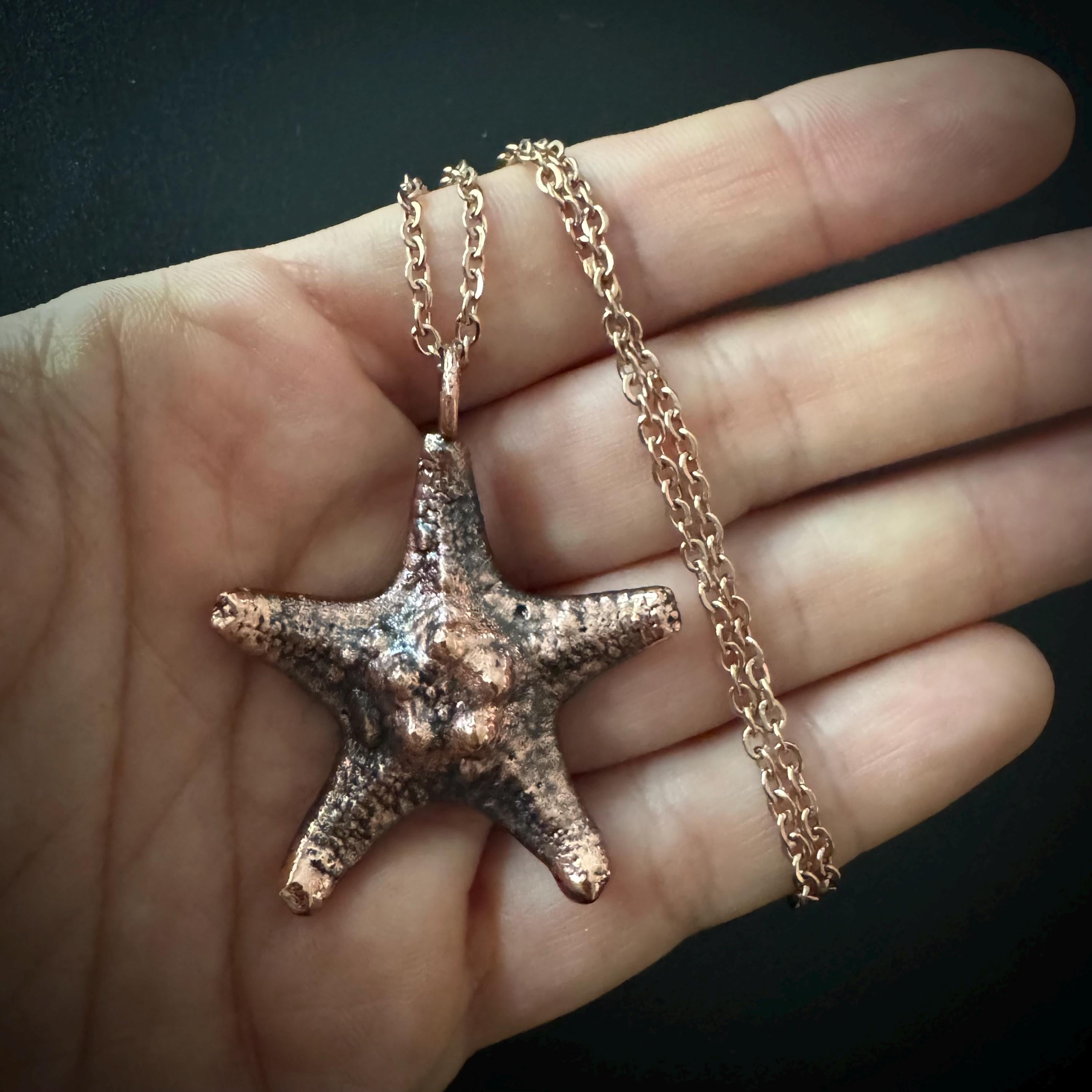 Electroformed Starfish Necklace: Rose Gold Chain, Coastal Jewelry