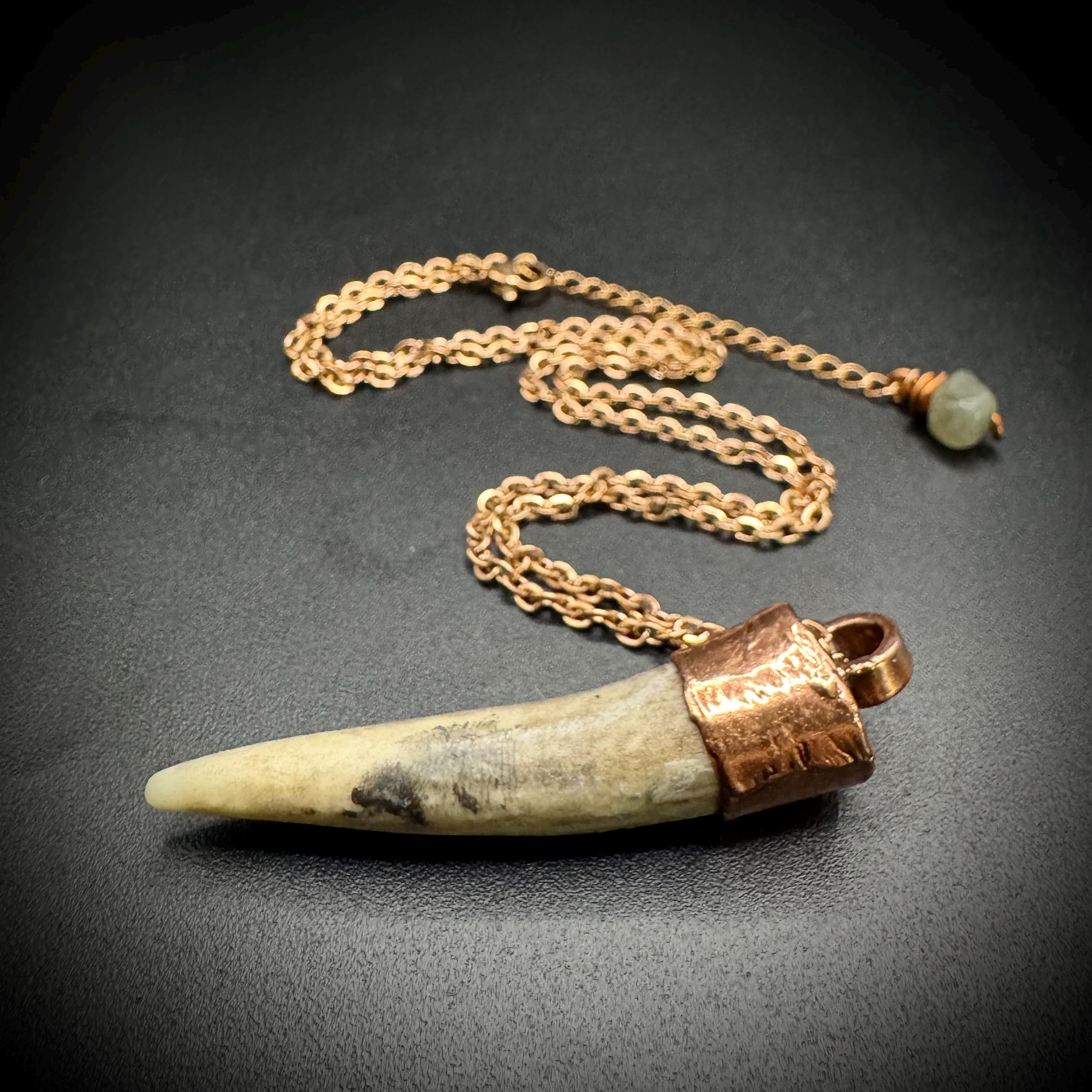 Turquoise Crystal Deer Antler Necklace: Electroformed Copper Pendant