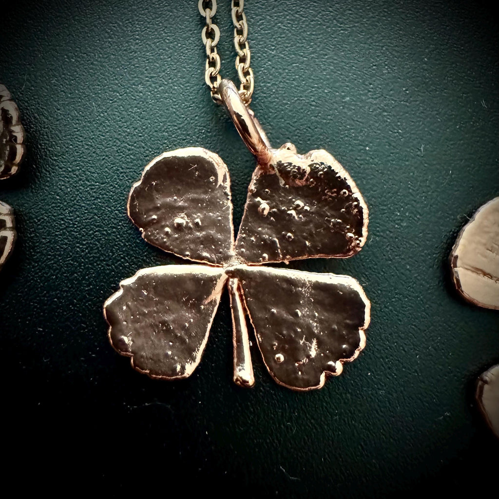 Electroformed Copper Four Leaf Clover Necklace: Botanical Jewelry