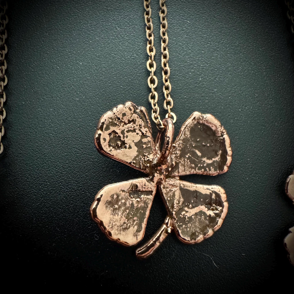 Electroformed Copper Four Leaf Clover Necklace: Botanical Jewelry