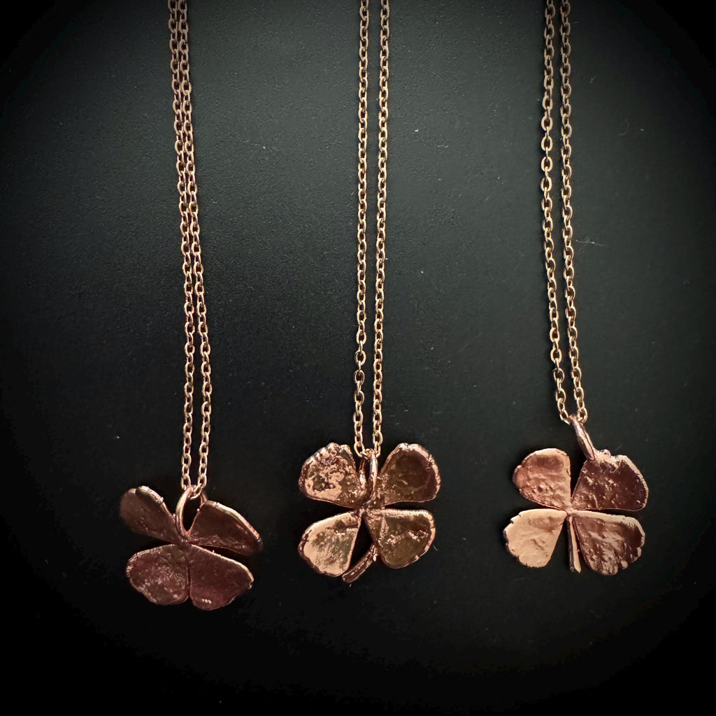 Electroformed Copper Four Leaf Clover Necklace: Botanical Jewelry