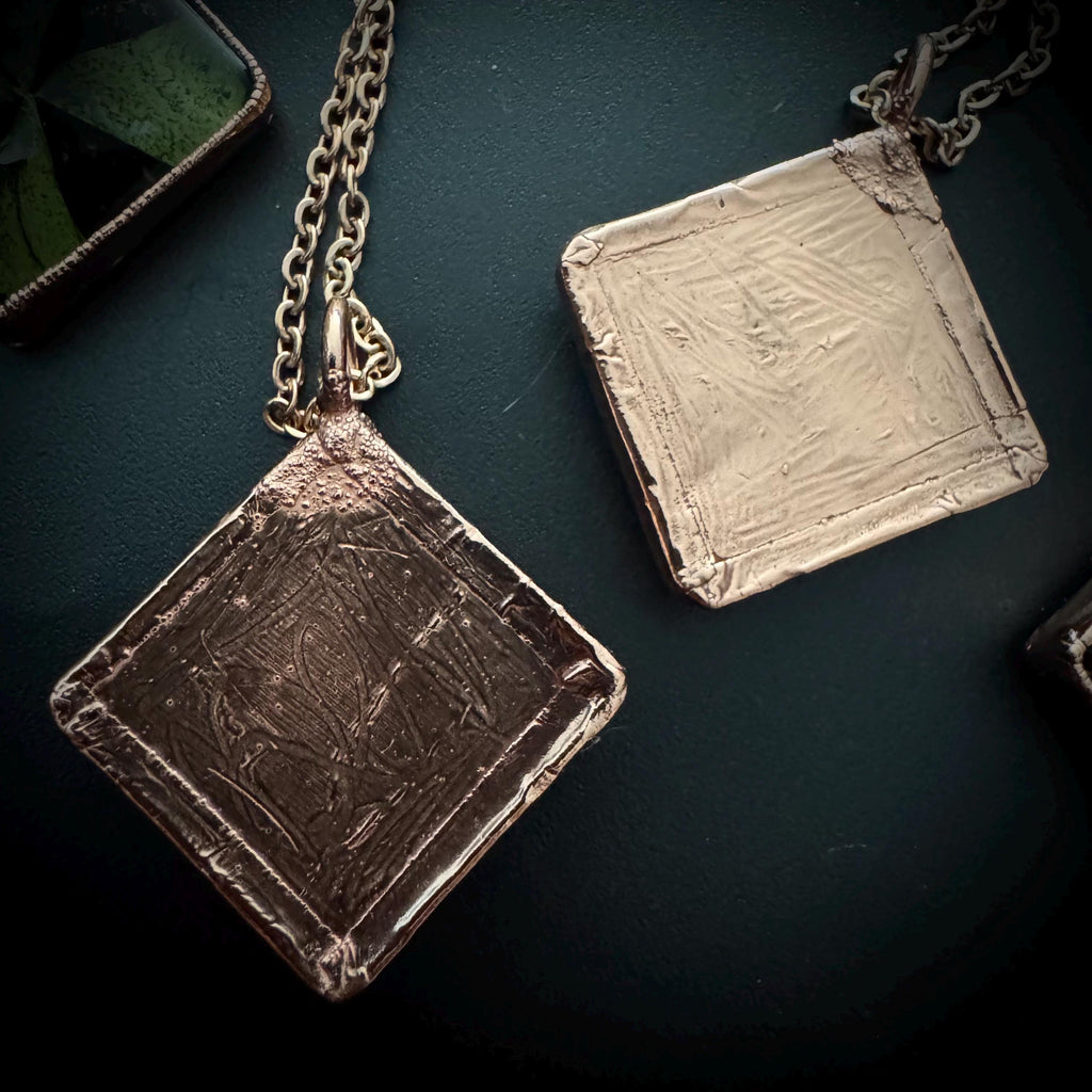 Real Four Leaf Clover Necklace: Copper Electroformed Pendant