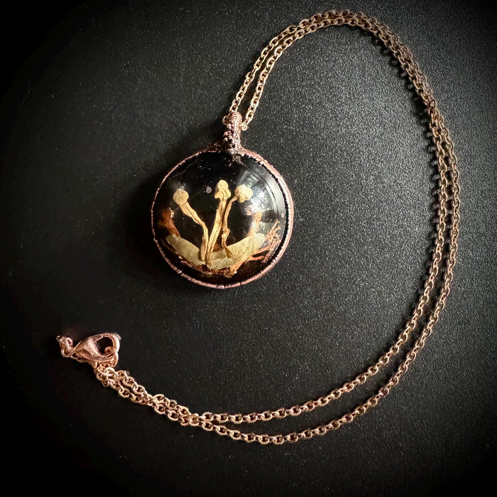 Electroformed Copper Goblincore Mushroom Garden Pendant | Real Plant in Resin | Mushroom Necklace