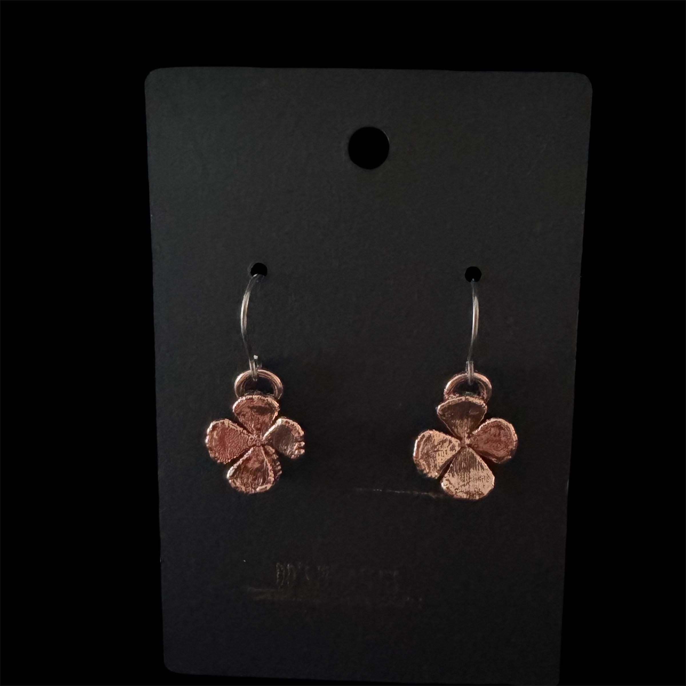 Real 4 Leaf Clover Electroformed Copper Dangle Earrings on Niobium Ear Wires