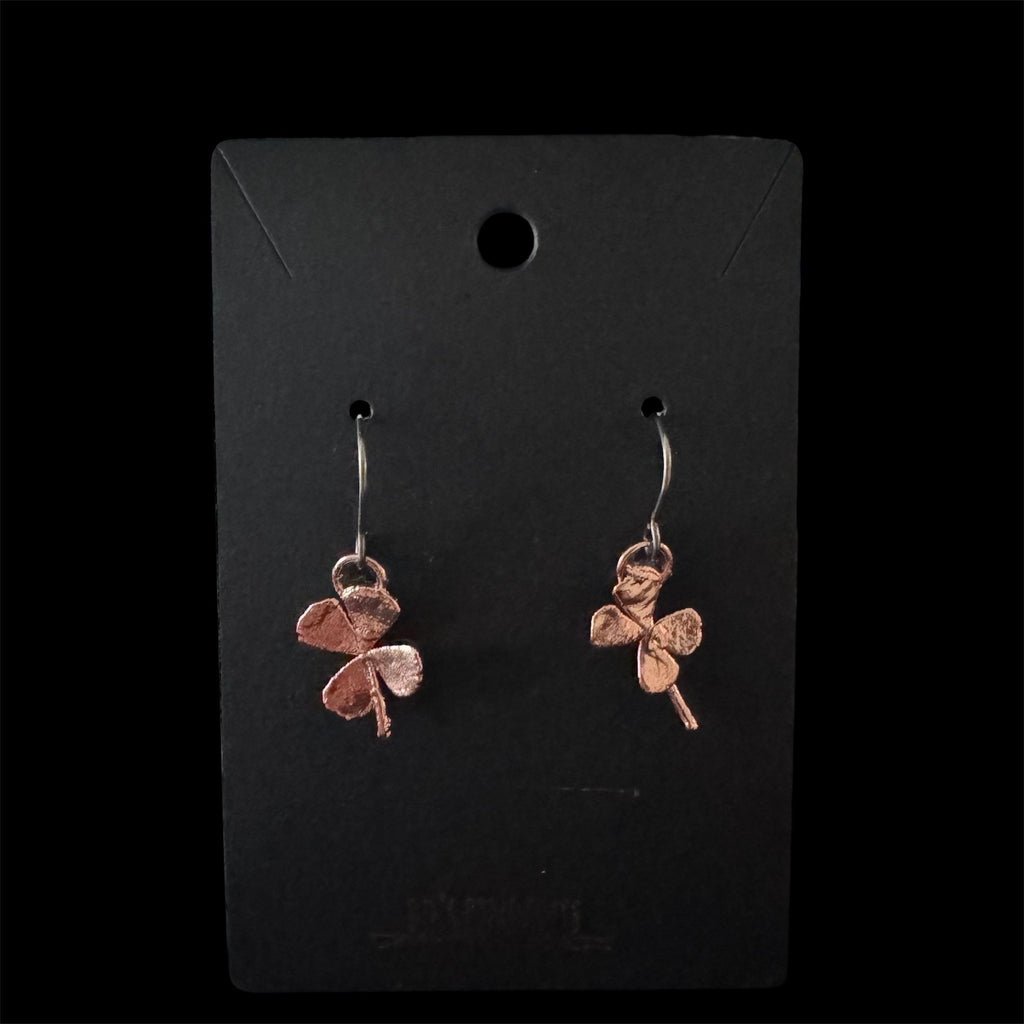 Real 4 Leaf Clover Electroformed Copper Dangle Earrings on Niobium Ear Wires