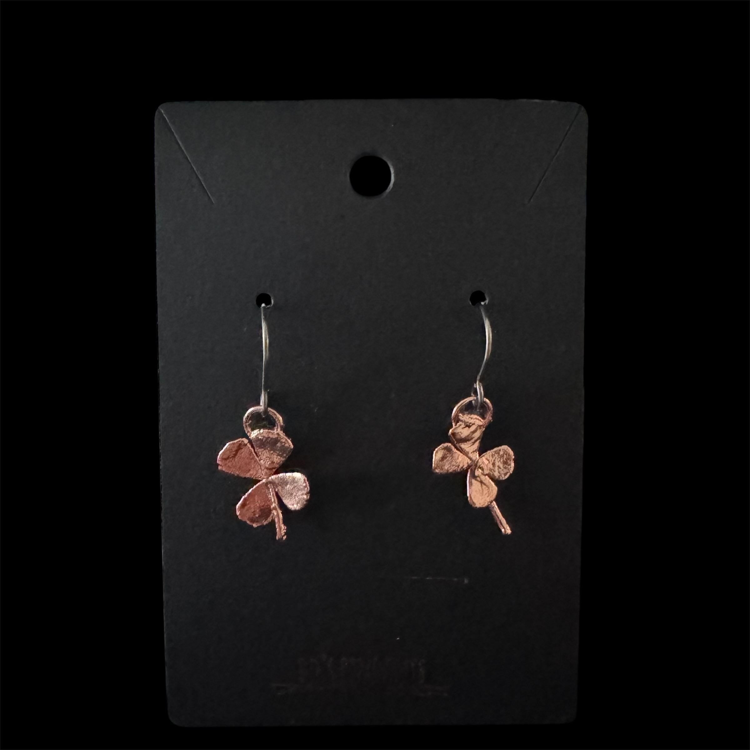 Real 4 Leaf Clover Electroformed Copper Dangle Earrings on Niobium Ear Wires