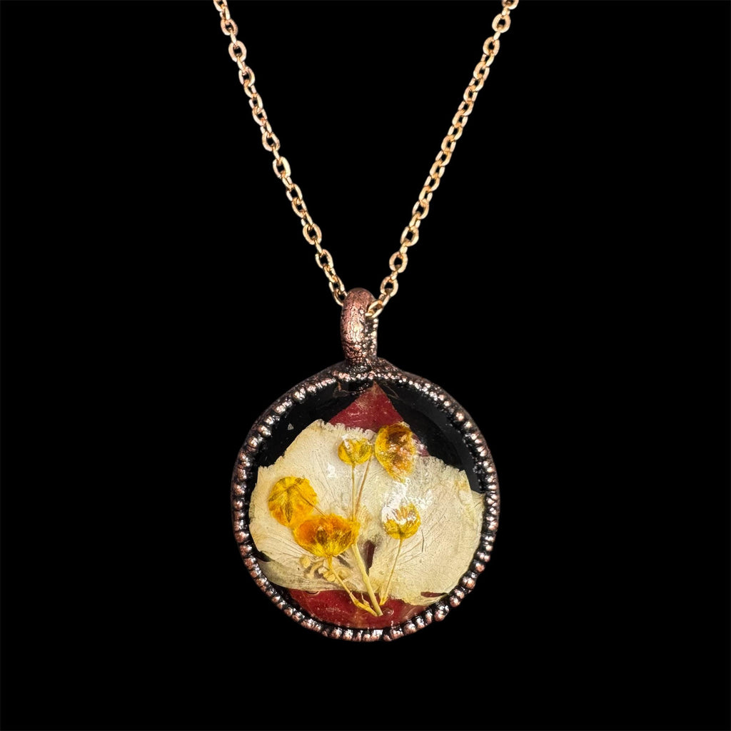 Electroformed Copper Flower Pendant: Dried Resin Necklace