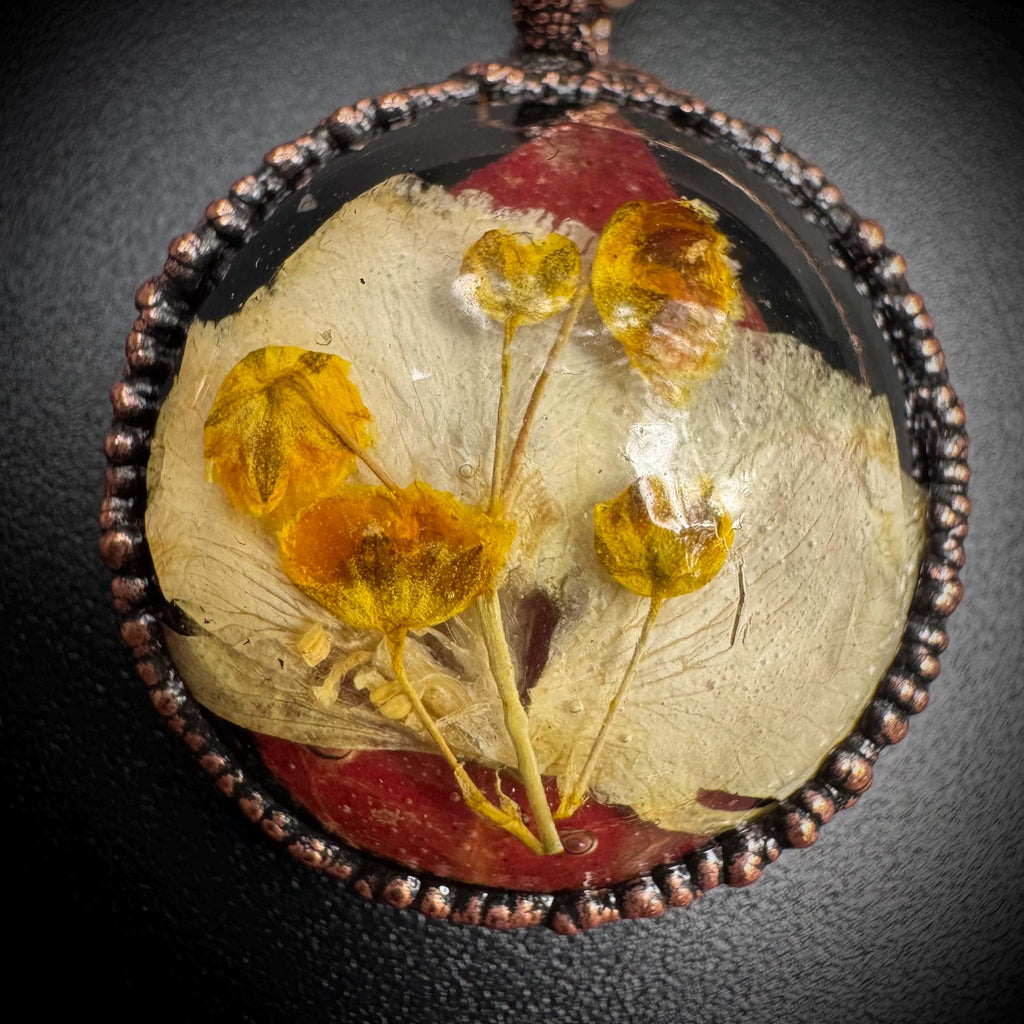 Electroformed Copper Flower Pendant: Dried Resin Necklace