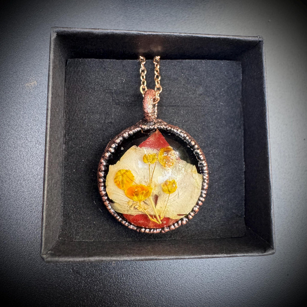 Electroformed Copper Flower Pendant: Dried Resin Necklace