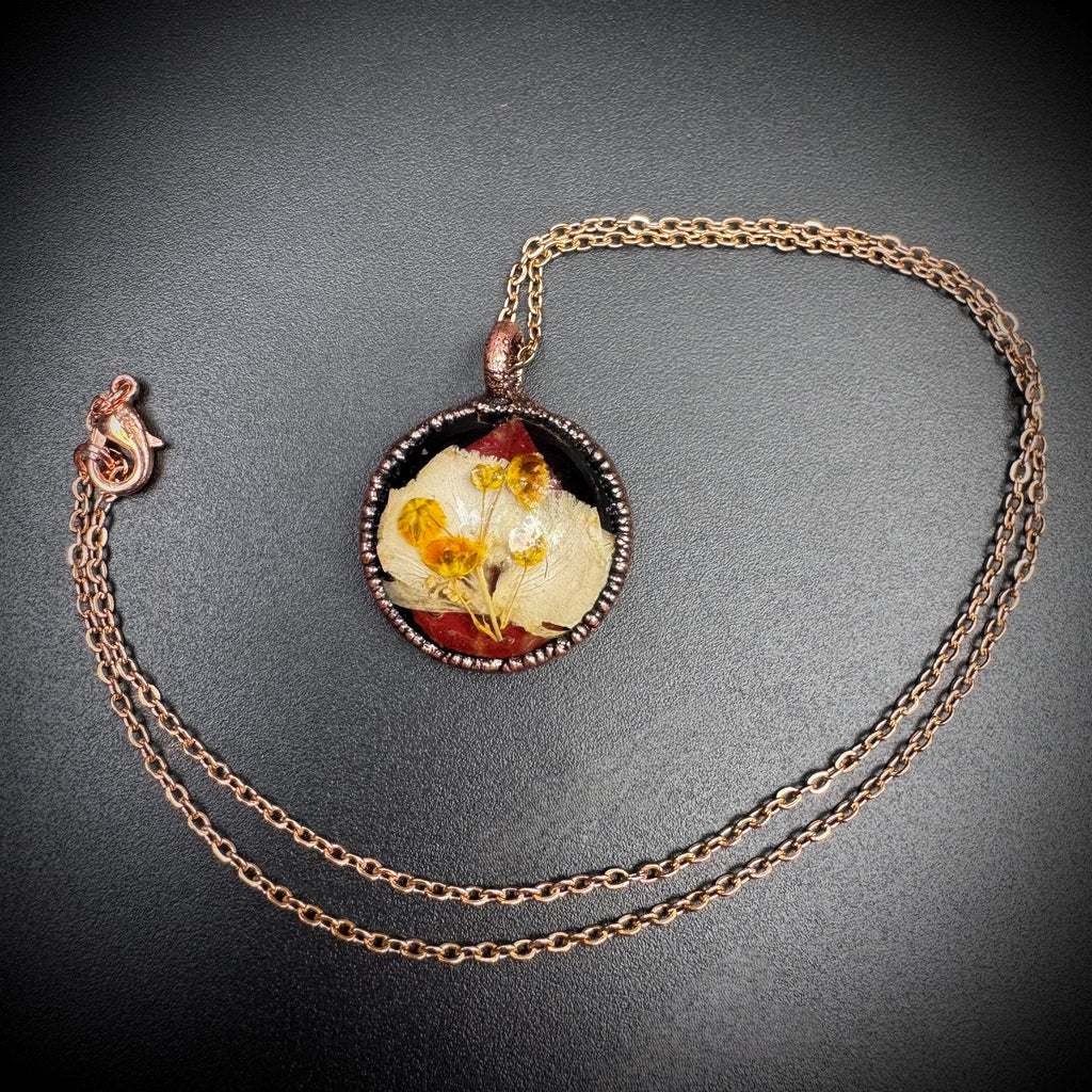 Electroformed Copper Flower Pendant: Dried Resin Necklace