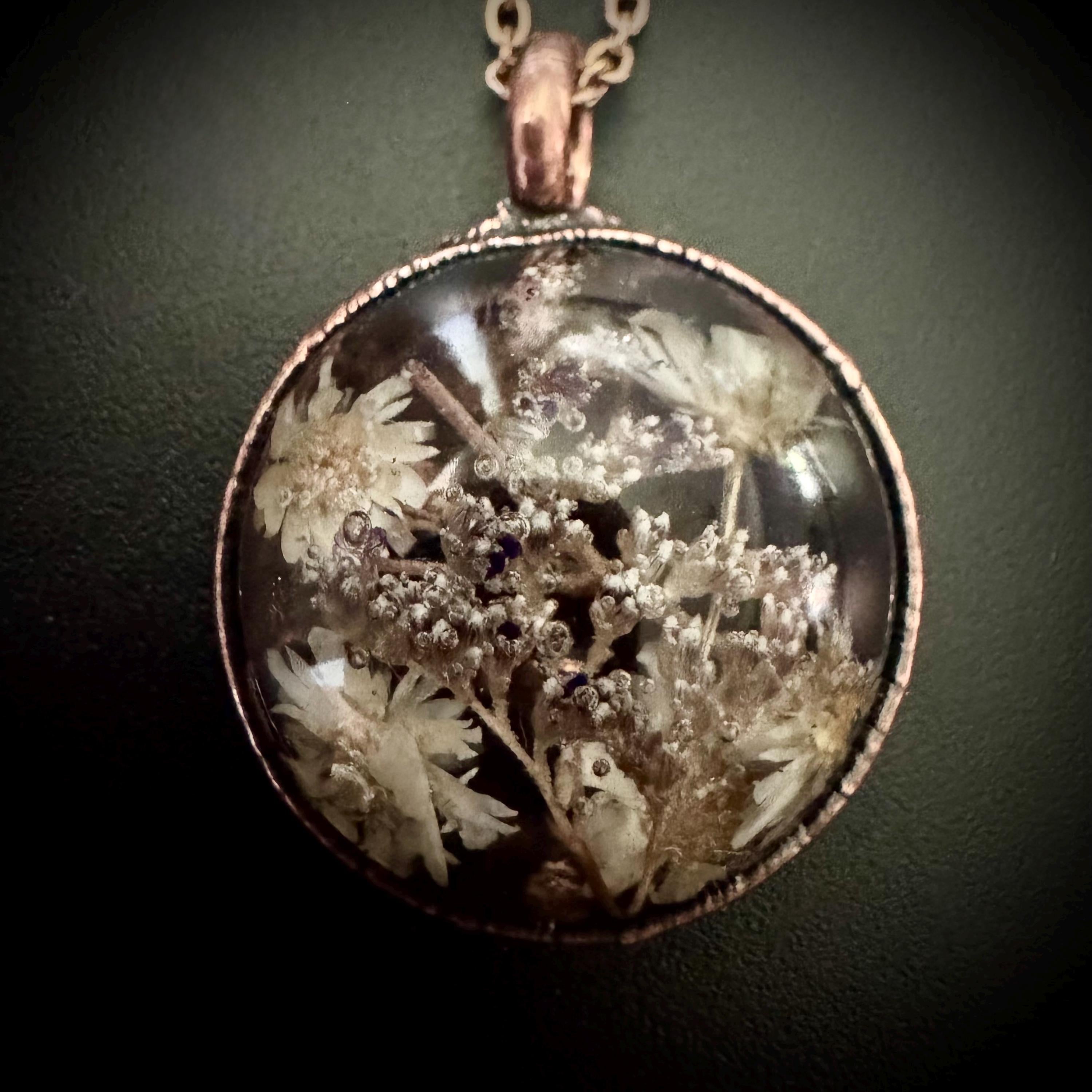 Electroformed Copper Flower Pendant: Dried Resin Necklace