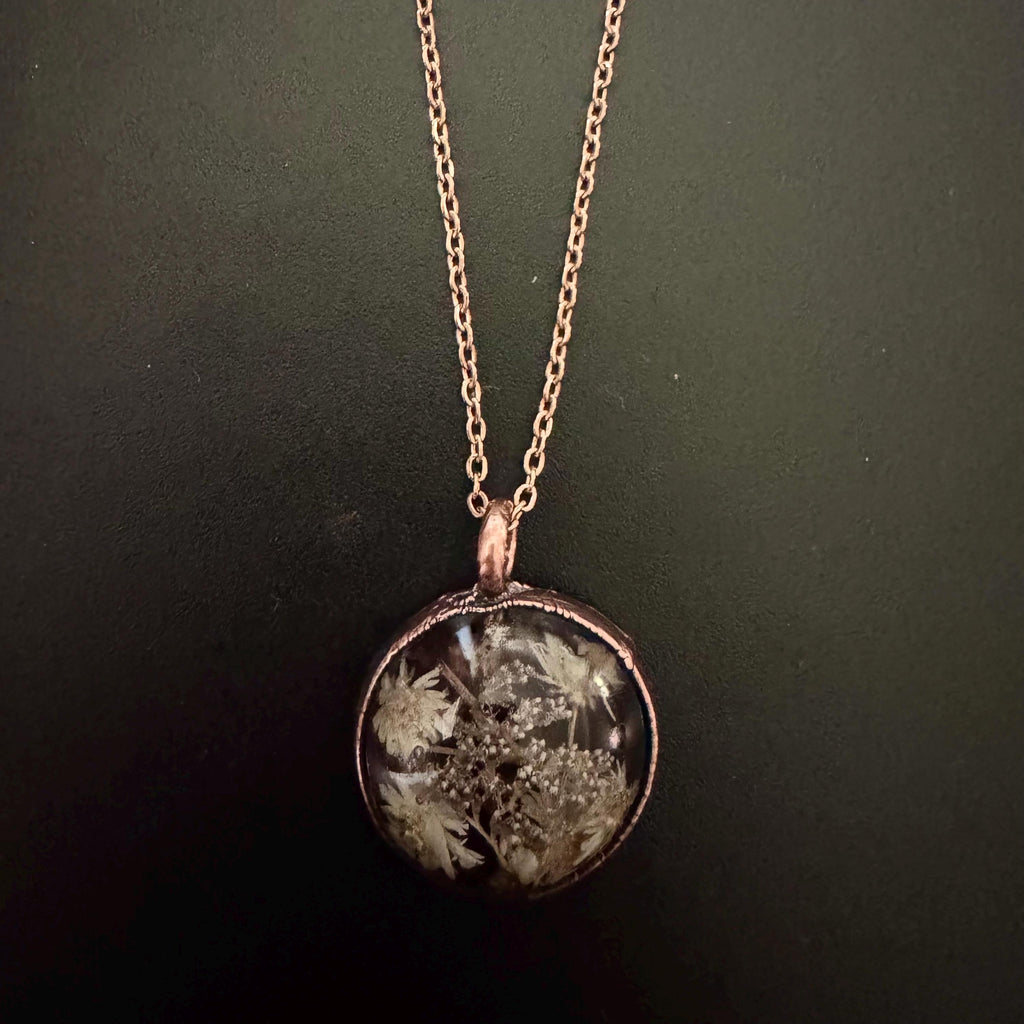 Electroformed Copper Flower Pendant: Dried Resin Necklace