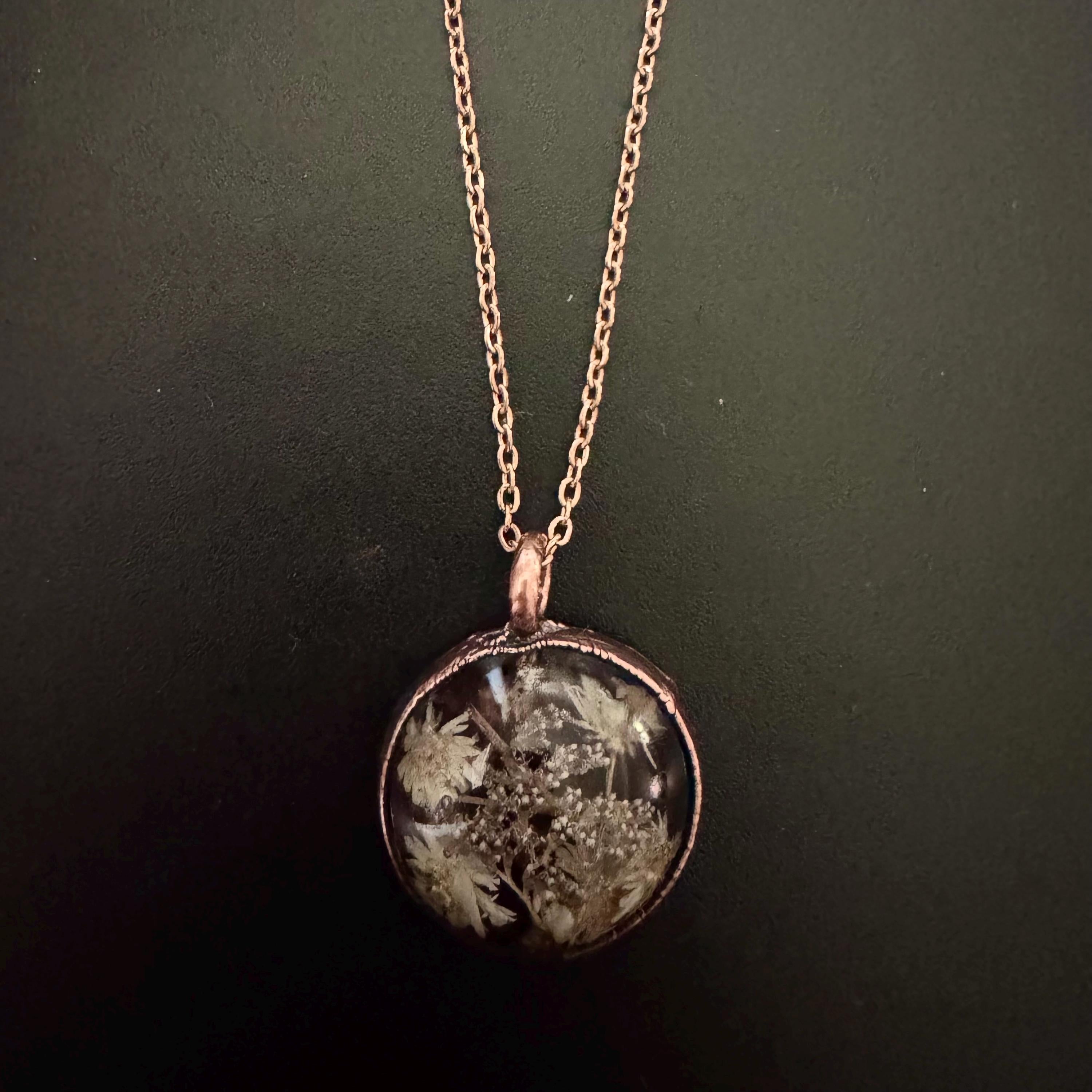 Electroformed Copper Flower Pendant: Dried Resin Necklace