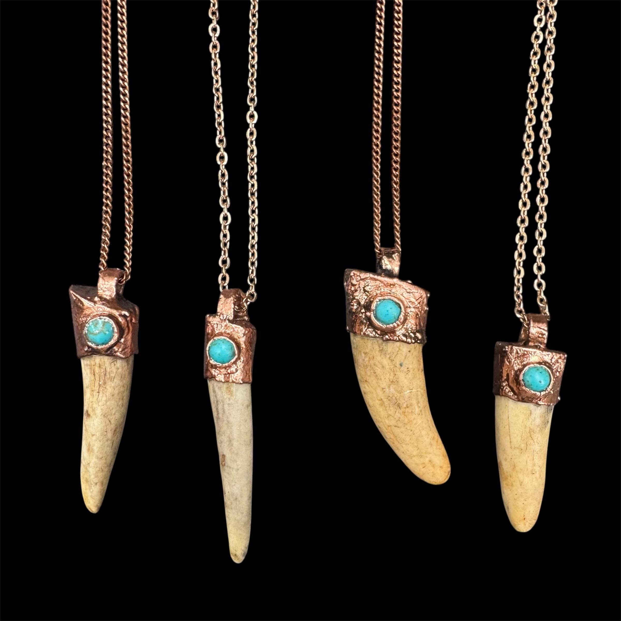Turquoise Crystal Deer Antler Necklace: Electroformed Copper Pendant