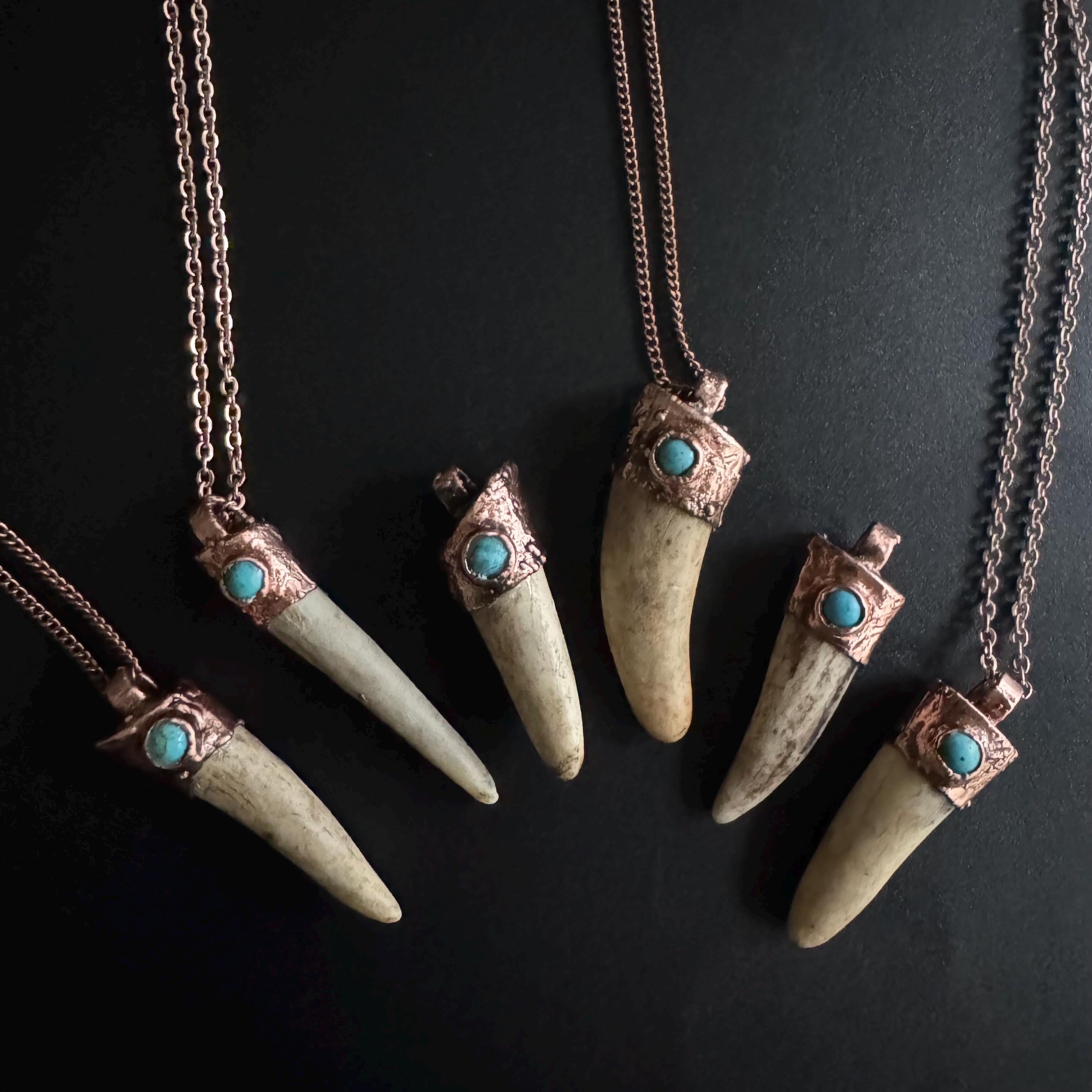 Turquoise Crystal Deer Antler Necklace: Electroformed Copper Pendant