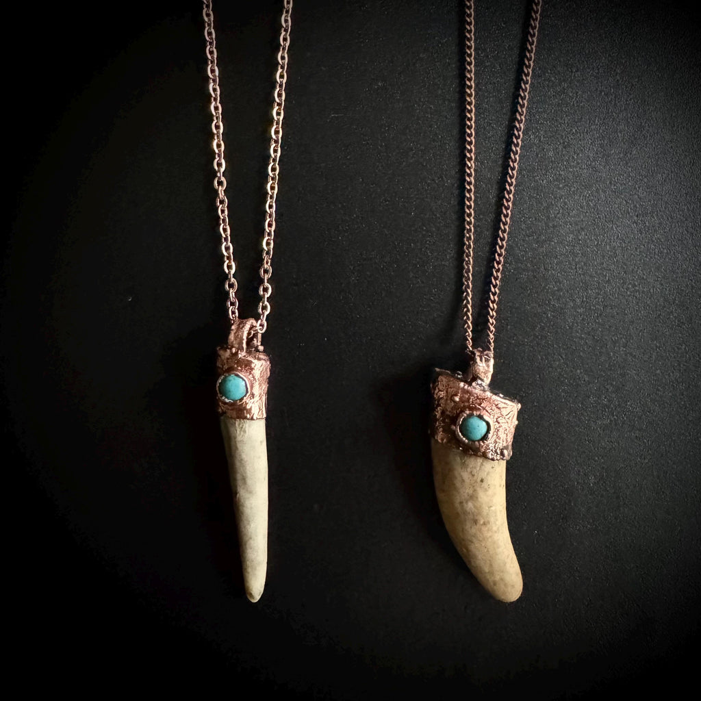 Turquoise Crystal Deer Antler Necklace: Electroformed Copper Pendant